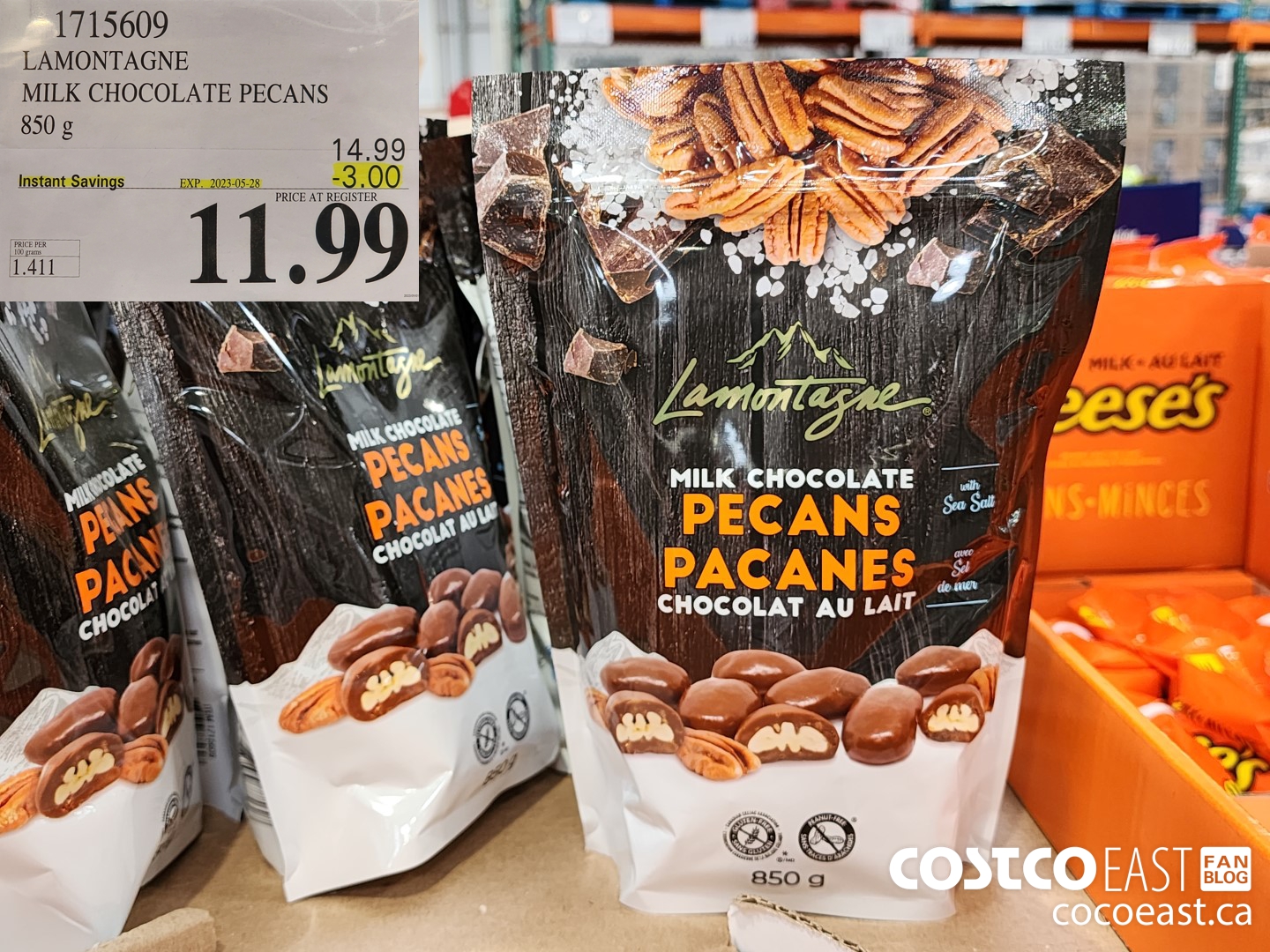 1715609 LAMONTAGNE MILK CHOCOLATE PECANS 850 g ($3.00 INSTANT SAVINGS EXPIRES ON 2023-05-28) $11.99