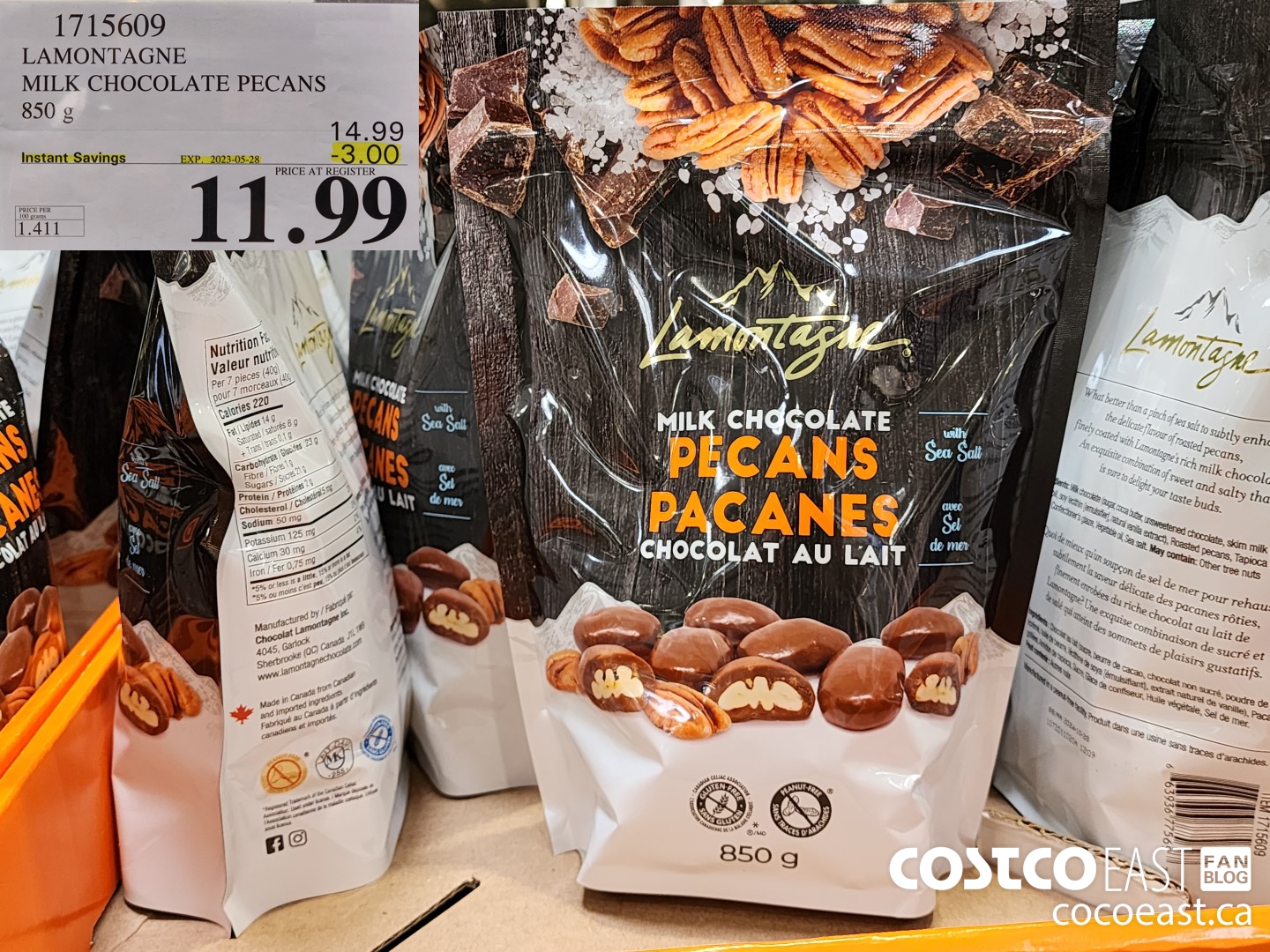 1715609 LAMONTAGNE MILK CHOCOLATE PECANS 850 g ($3.00 INSTANT SAVINGS EXPIRES ON 2023-05-28) $11.99