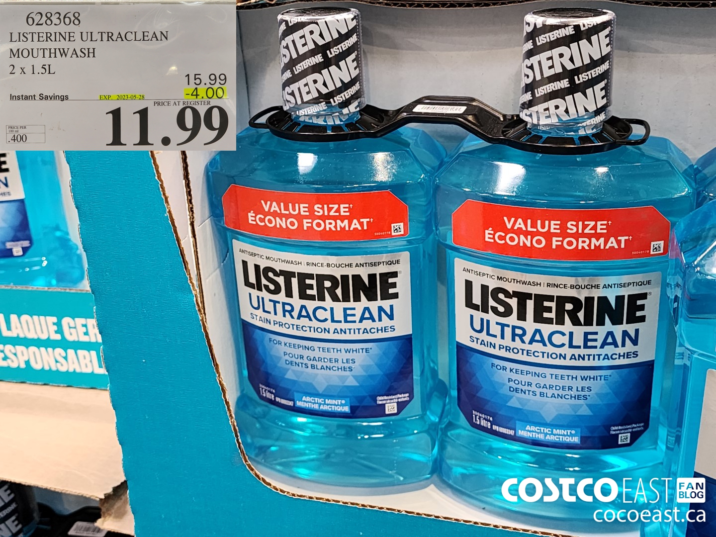 628368 LISTERINE ULTRACLEAN MOUTHWASH 2 X 1.5L ($4.00 INSTANT SAVINGS EXPIRES ON 2023-05-28) $11.99