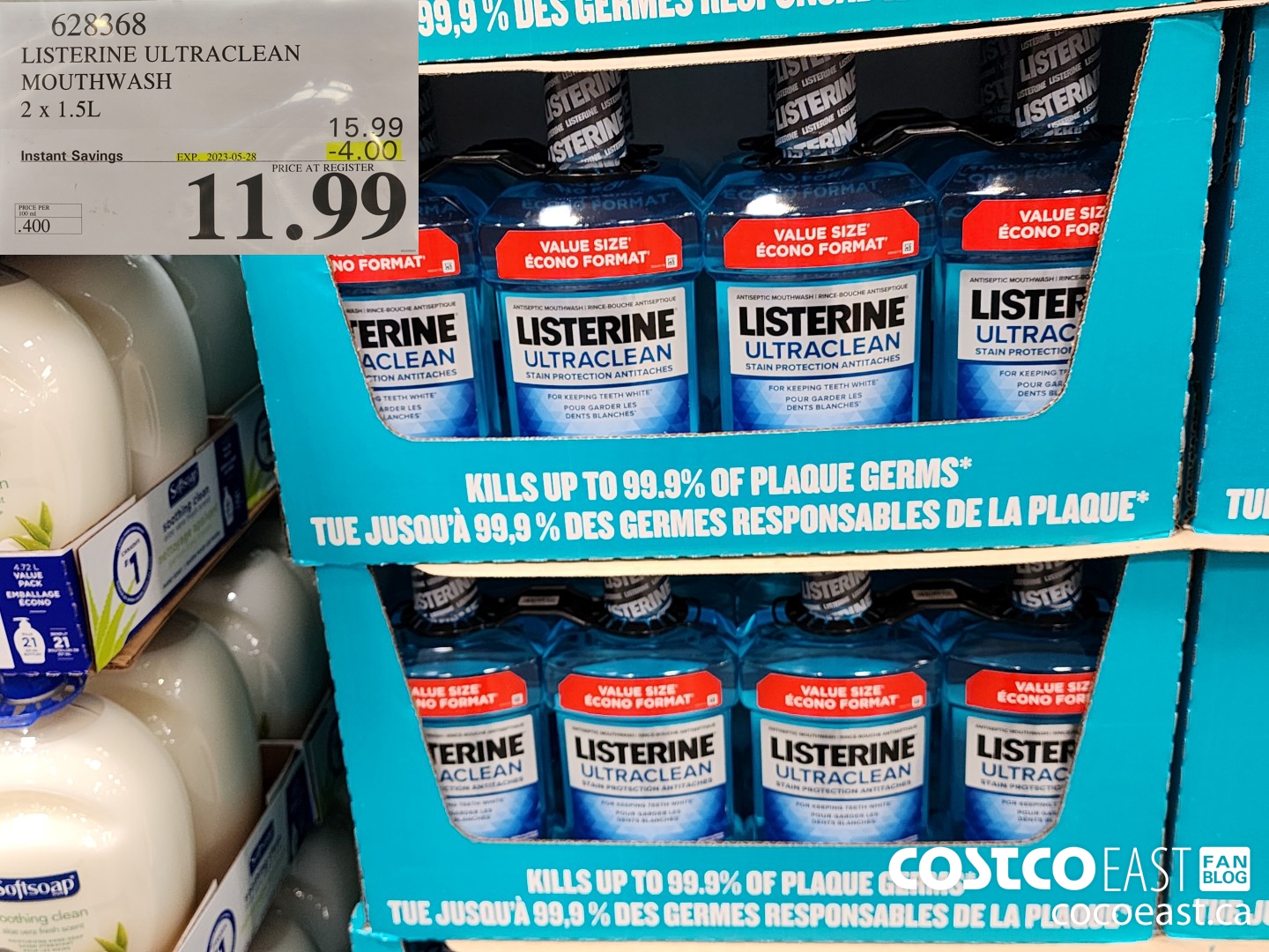 628368 LISTERINE ULTRACLEAN MOUTHWASH 2 X 1.5L ($4.00 INSTANT SAVINGS EXPIRES ON 2023-05-28) $11.99