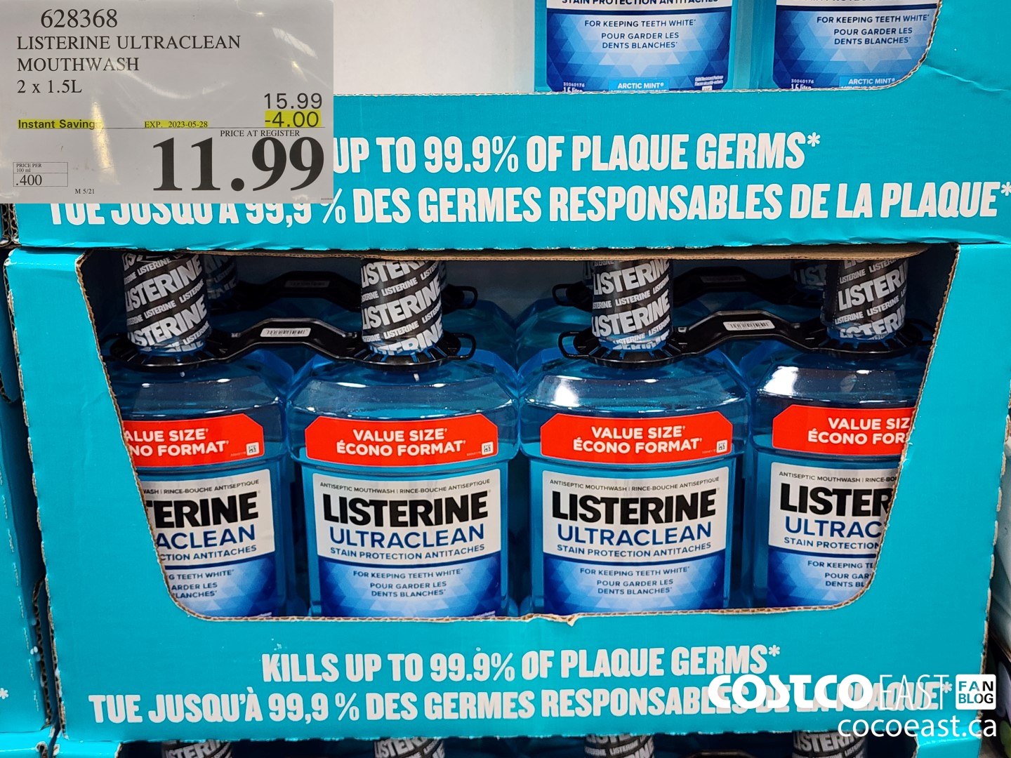 628368 LISTERINE ULTRACLEAN MOUTHWASH 2 X 1.5L ($4.00 INSTANT SAVINGS EXPIRES ON 2023-05-28) $11.99