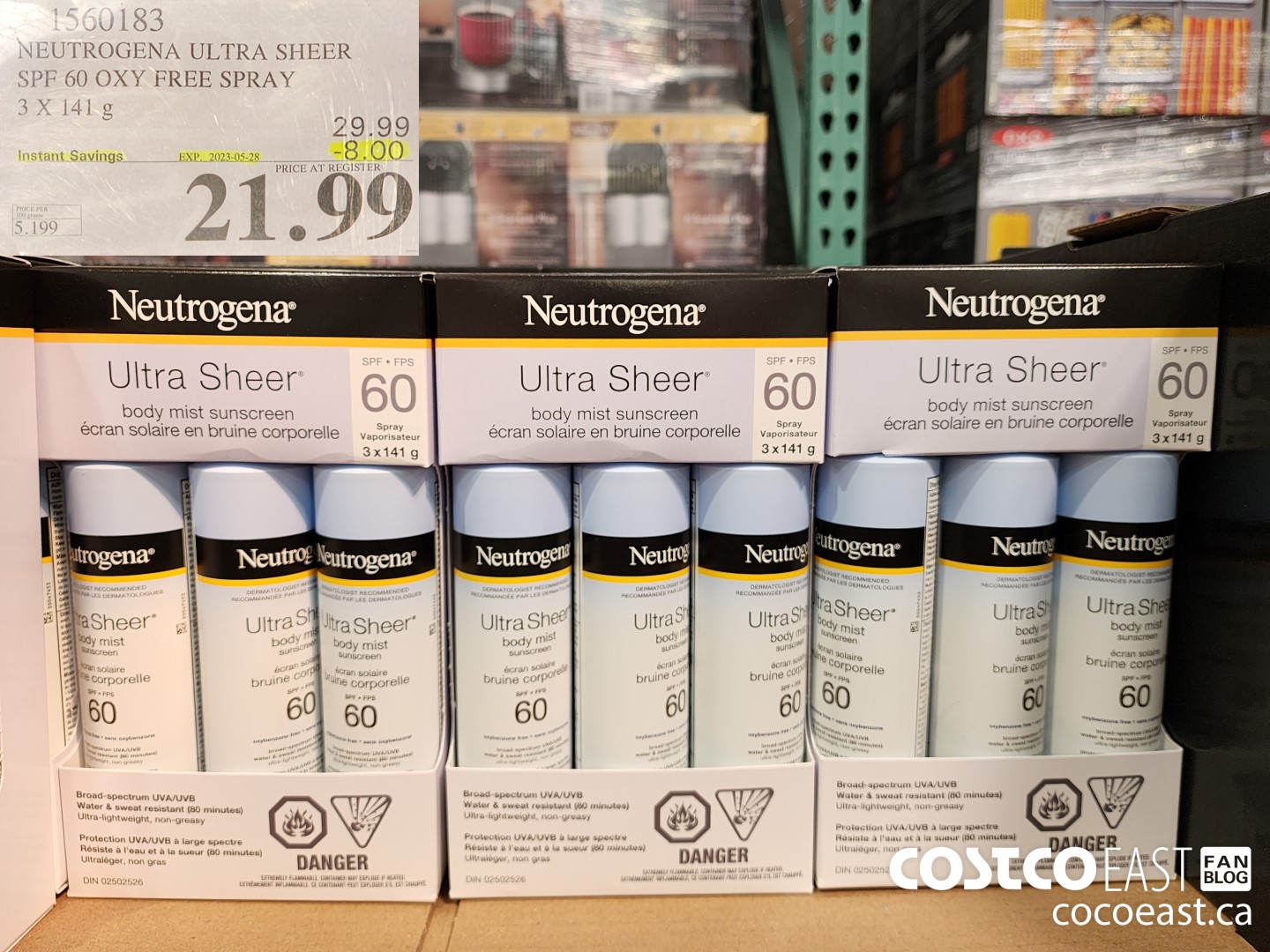 1560183 NEUTROGENA ULTRA SHEER SPF 60 OXY FREE SPRAY 3 X 141 g ($8.00 INSTANT SAVINGS EXPIRES ON 2023-05-28) $21.99