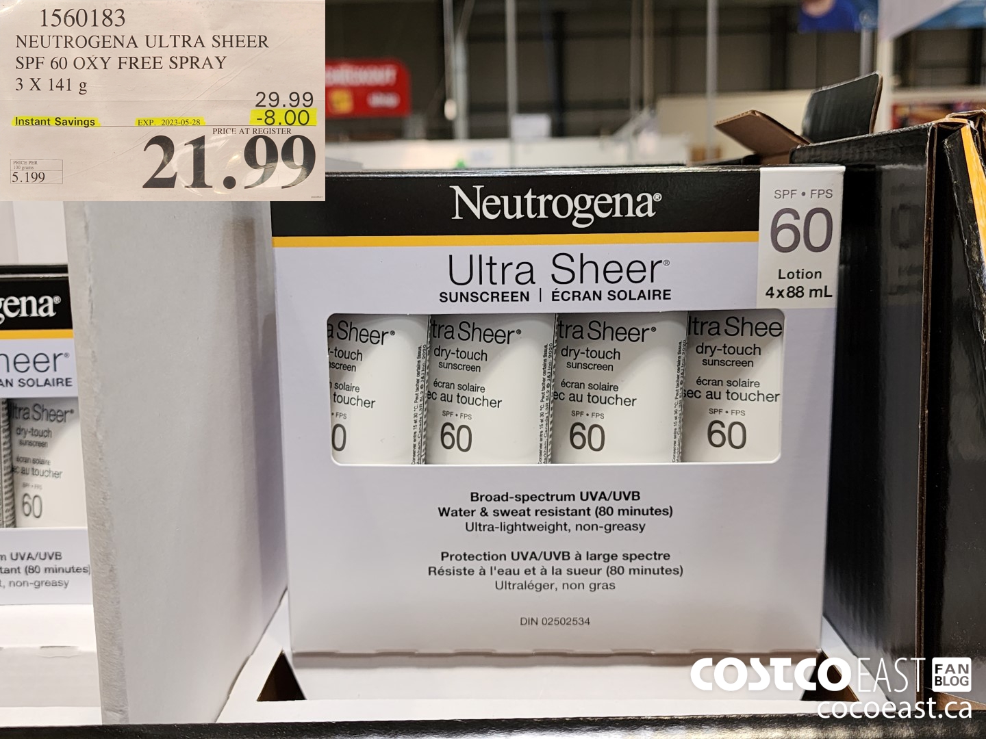 1560183 NEUTROGENA ULTRA SHEER SPF 60 OXY FREE SPRAY 3 X 141 g ($8.00 INSTANT SAVINGS EXPIRES ON 2023-05-28) $21.99