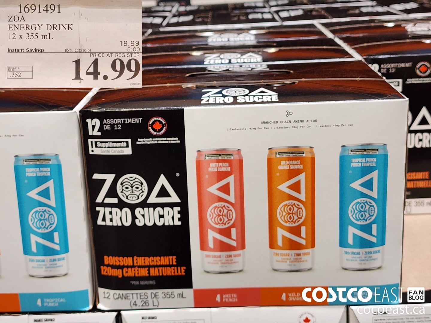1691491 ZOA ENERGY VARIETY PACK 12 x 355 ml ($5.00 INSTANT SAVINGS EXPIRES ON 2023-06-04) $14.99