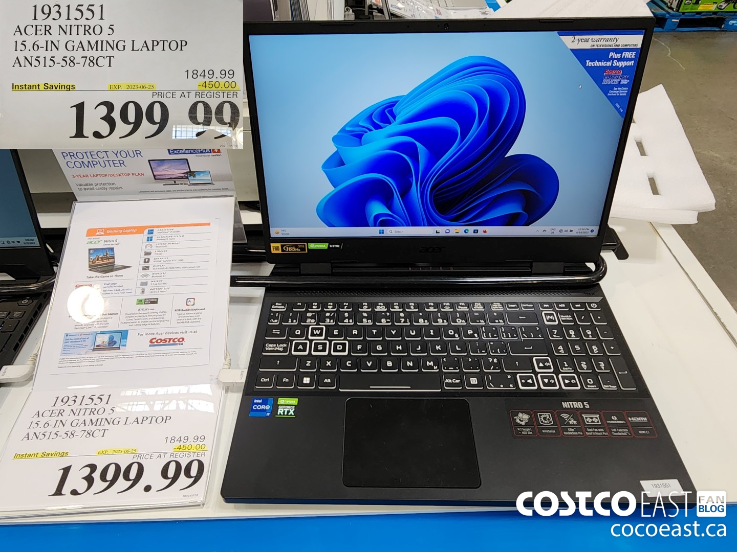 1931551 ACER NITRO 5 15.6-IN GAMING LAPTOP AN515-58-78CT ($450.00 INSTANT SAVINGS EXPIRES ON 2023-06-25) $1399.99