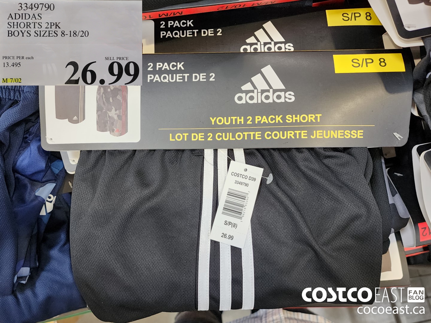 3349790 ADIDAS SHORTS 2PK BOYS SIZES 8-18/20 $26.99