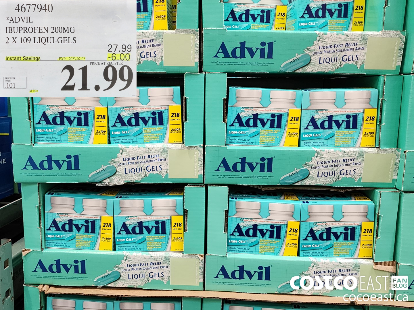 4677940 ADVIL IBUPROFEN 200MG 2 X 109 LIQUI-GELS ($6.00 INSTANT SAVINGS EXPIRES ON 2023-07-02) $21.99