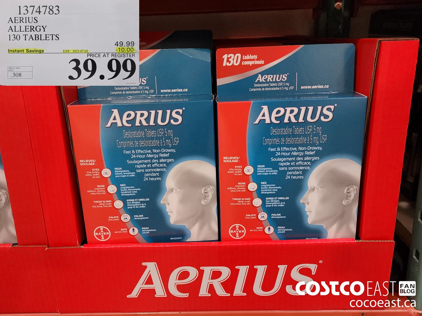 1374783 AERIUS ALLERGY 130 TABLETS ($10.00 INSTANT SAVINGS EXPIRES ON 2023-07-02) $39.99