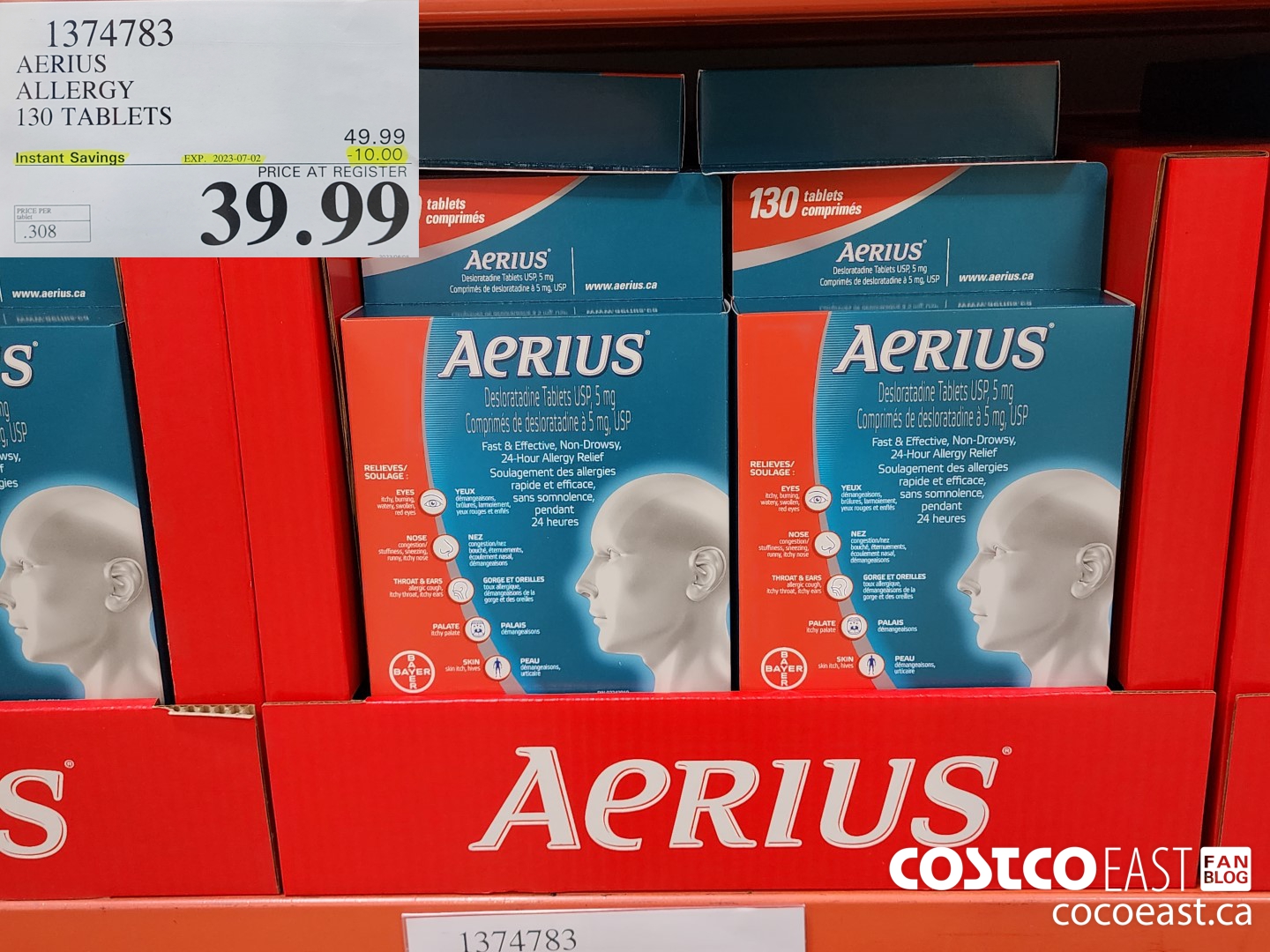 1374783 AERIUS ALLERGY 130 TABLETS ($10.00 INSTANT SAVINGS EXPIRES ON 2023-07-02) $39.99