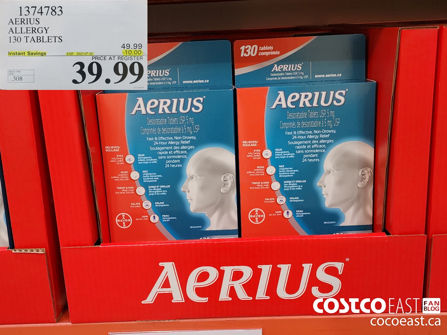 1374783 AERIUS ALLERGY 130 TABLETS ($10.00 INSTANT SAVINGS EXPIRES ON 2023-07-02) $39.99