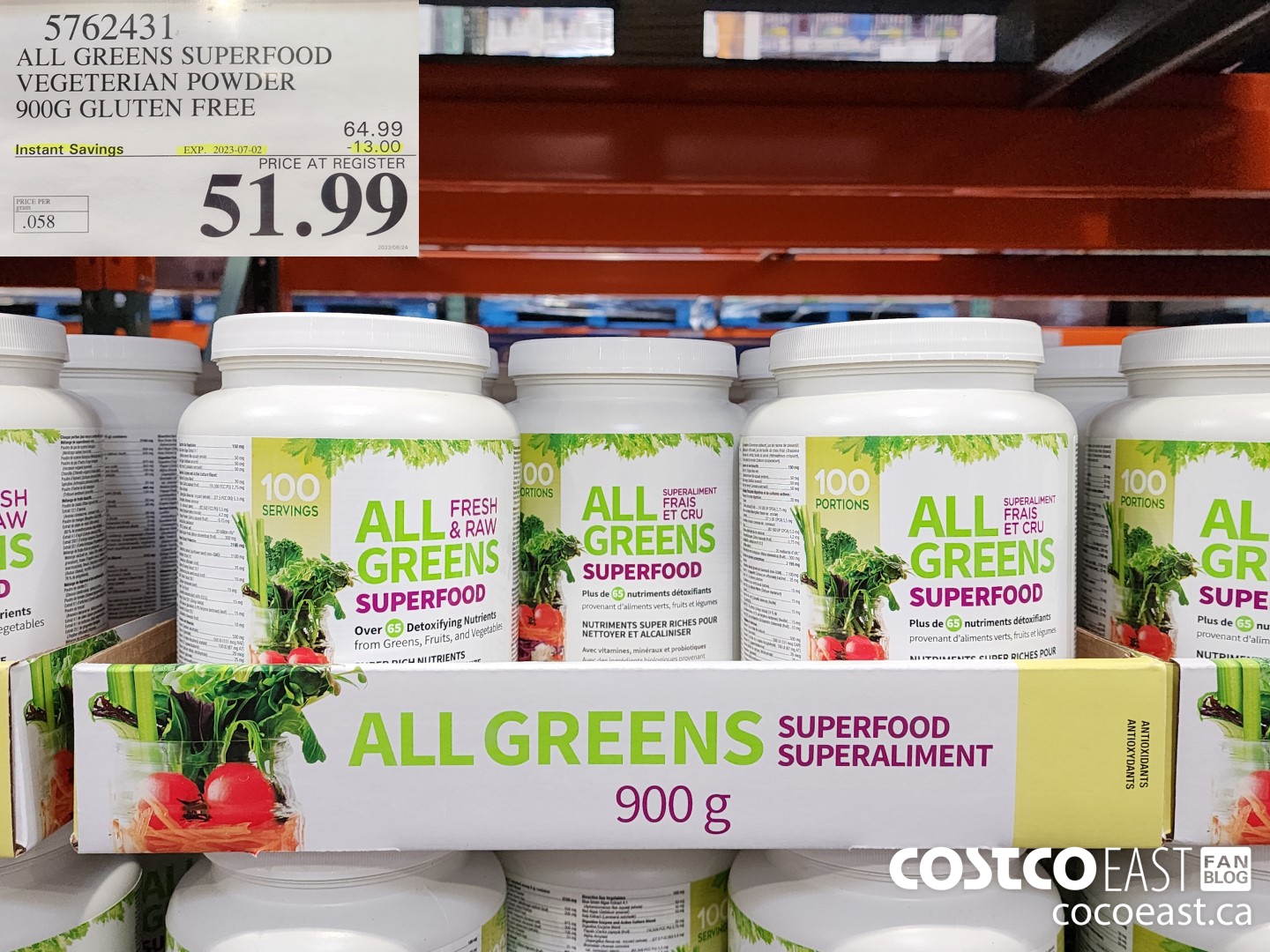 5762431 ALL GREENS SUPERFOOD VEGETARIAN POWDER 900G GLUTEN FREE ($13.00 INSTANT SAVINGS EXPIRES ON 2023-07-02) $15.99
