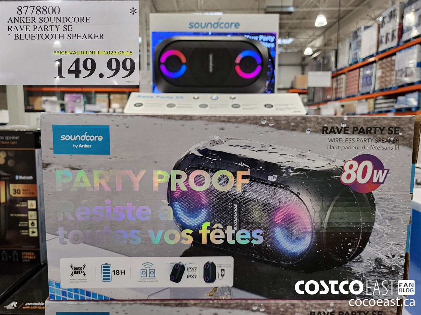 8778800 ANKER SOUNDCORE RAVE PARTY SE BLUETOOTH SPEAKER $149.99