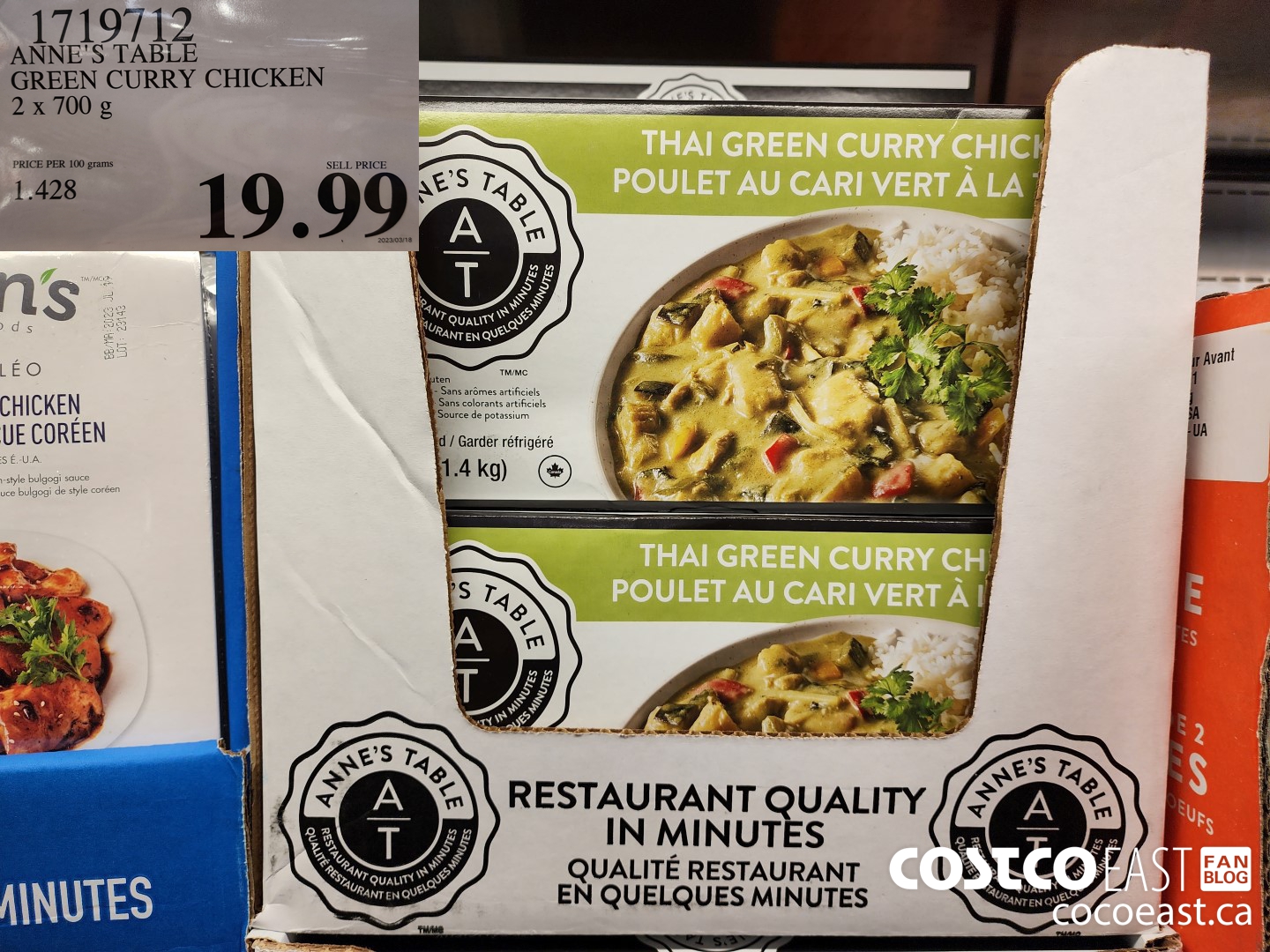 1719712 ANNE'S TABLE GREEN CURRY CHICKEN 2 X 700 G $19.99