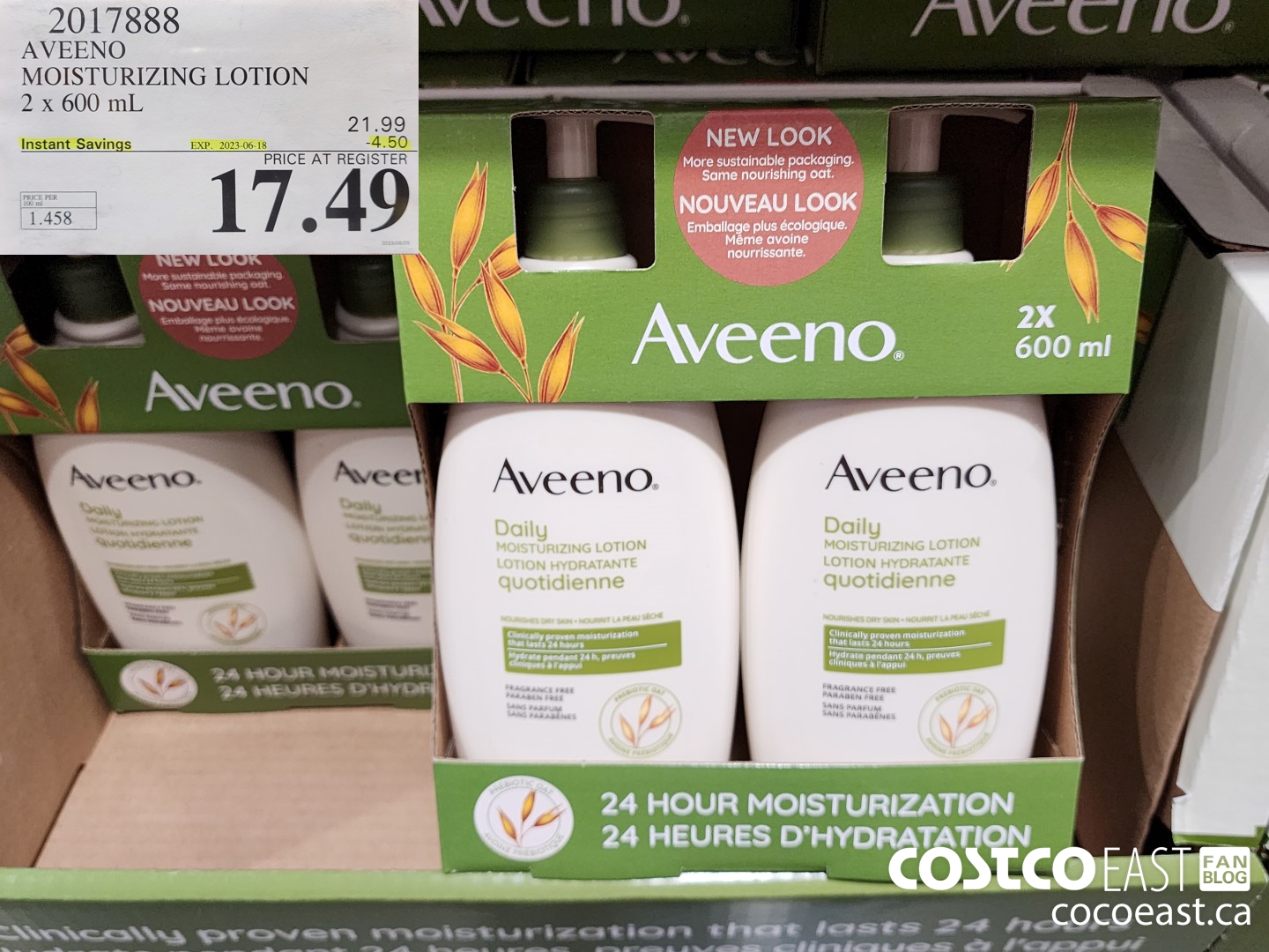 2017888 AVEENO MOISTURIZING LOTION 2 x 600 mL  ($4.50 INSTANT SAVINGS EXPIRES ON 2023-06-18) $17.49