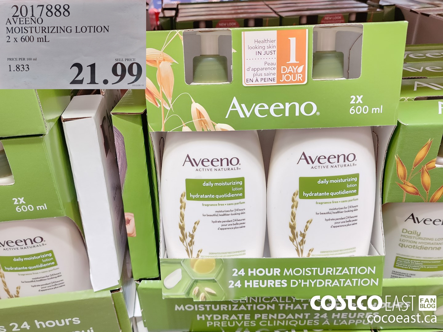 2017888 AVEENO MOISTURIZING LOTION 2 x 600 mL  $21.99