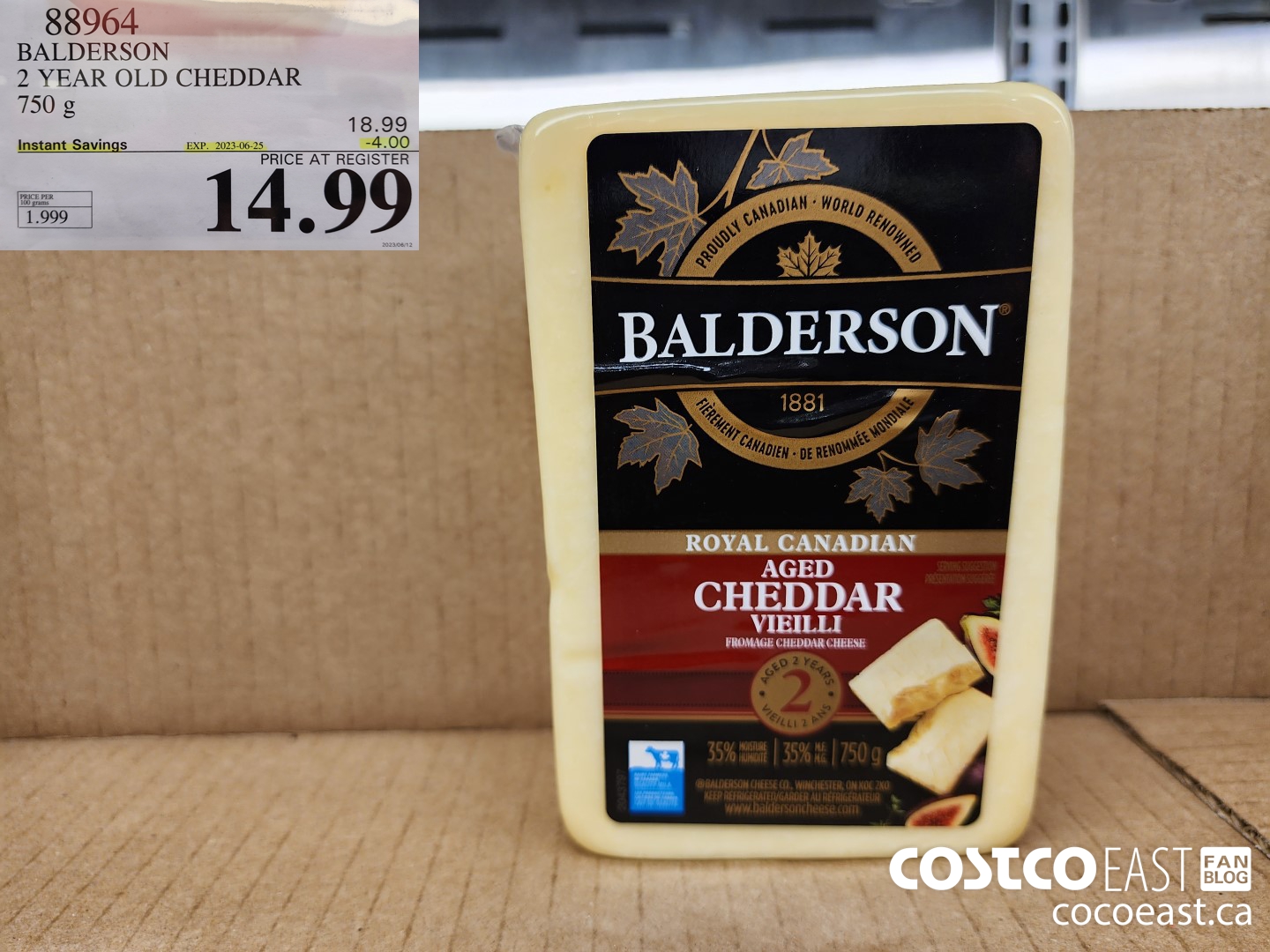 838964 BALDERSON 2 YEAR OLD CHEDDAR 750 g ($4.00 INSTANT SAVINGS EXPIRES ON 2023-06-25) $14.99