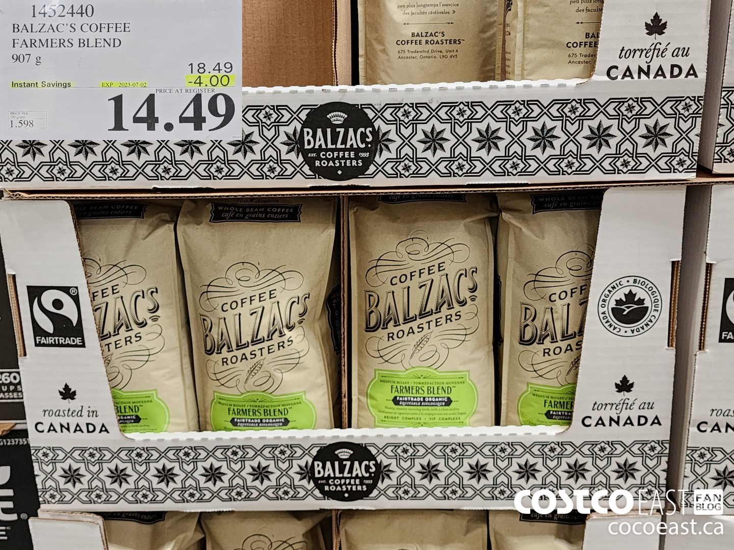 1452440 BALZAC'S COFFEE FARMERS BLEND 907g ($4.00 INSTANT SAVINGS EXPIRES ON 2023-07-02) $14.49