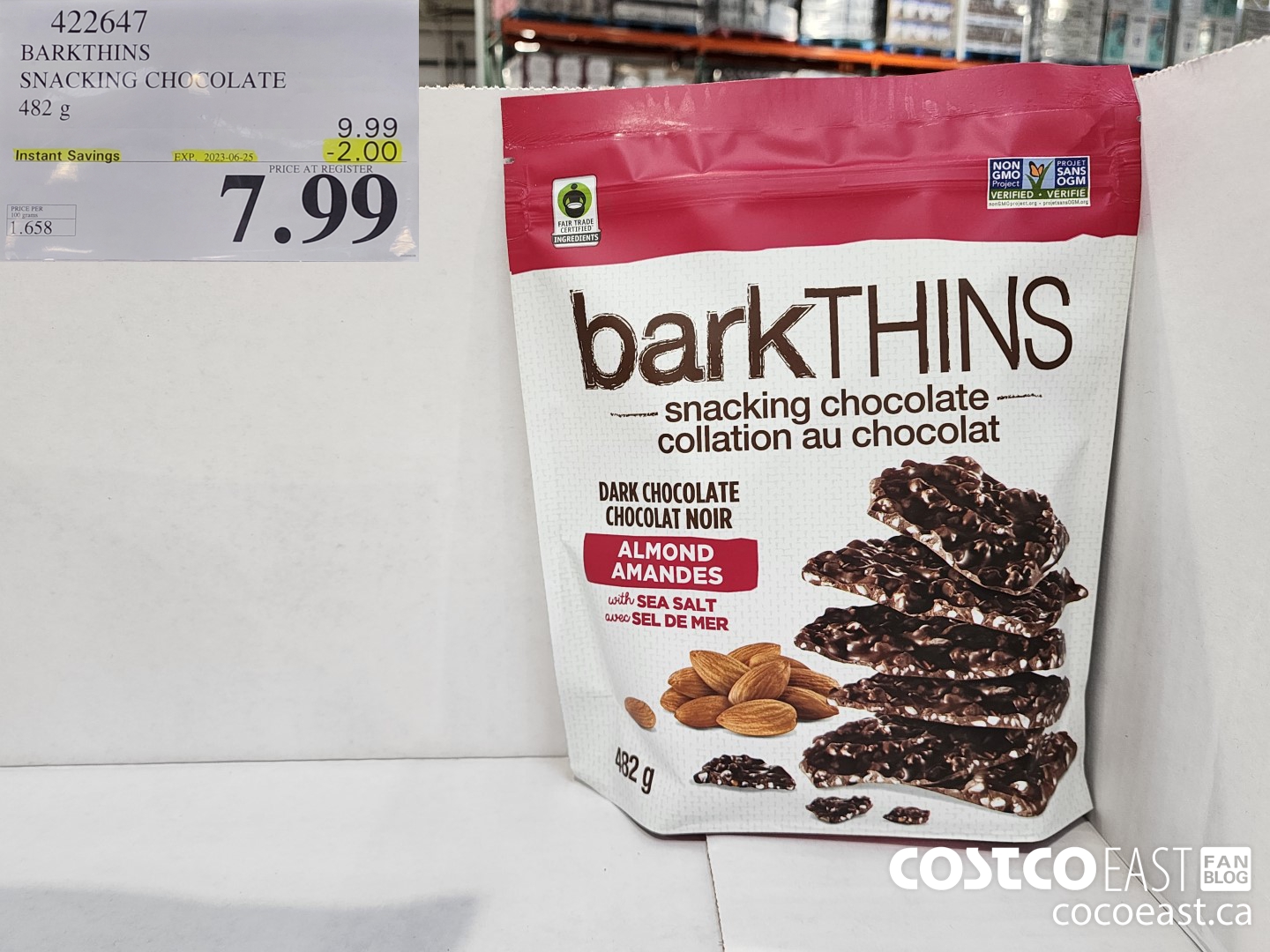 422647 BARKTHINS DARK CHOCOLATE ALMOND 482 G ($2.00 INSTANT SAVINGS EXPIRES ON 2023-06-25) $7.99