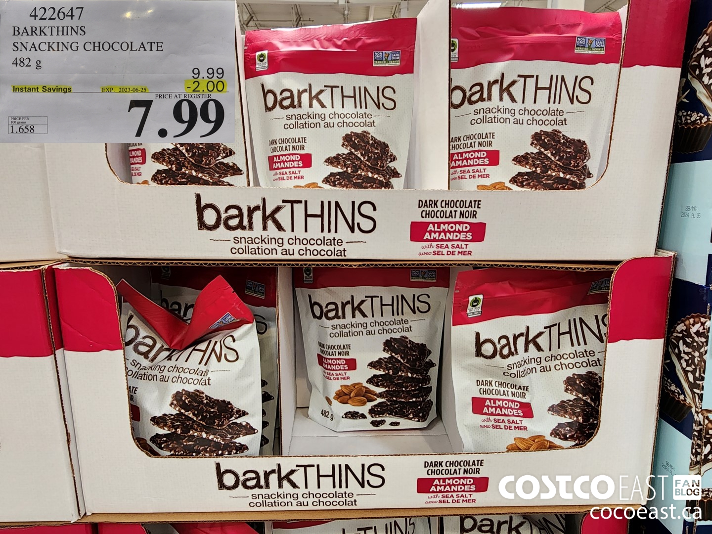 422647 BARKTHINS DARK CHOCOLATE ALMOND 482 G ($2.00 INSTANT SAVINGS EXPIRES ON 2023-06-25) $7.99