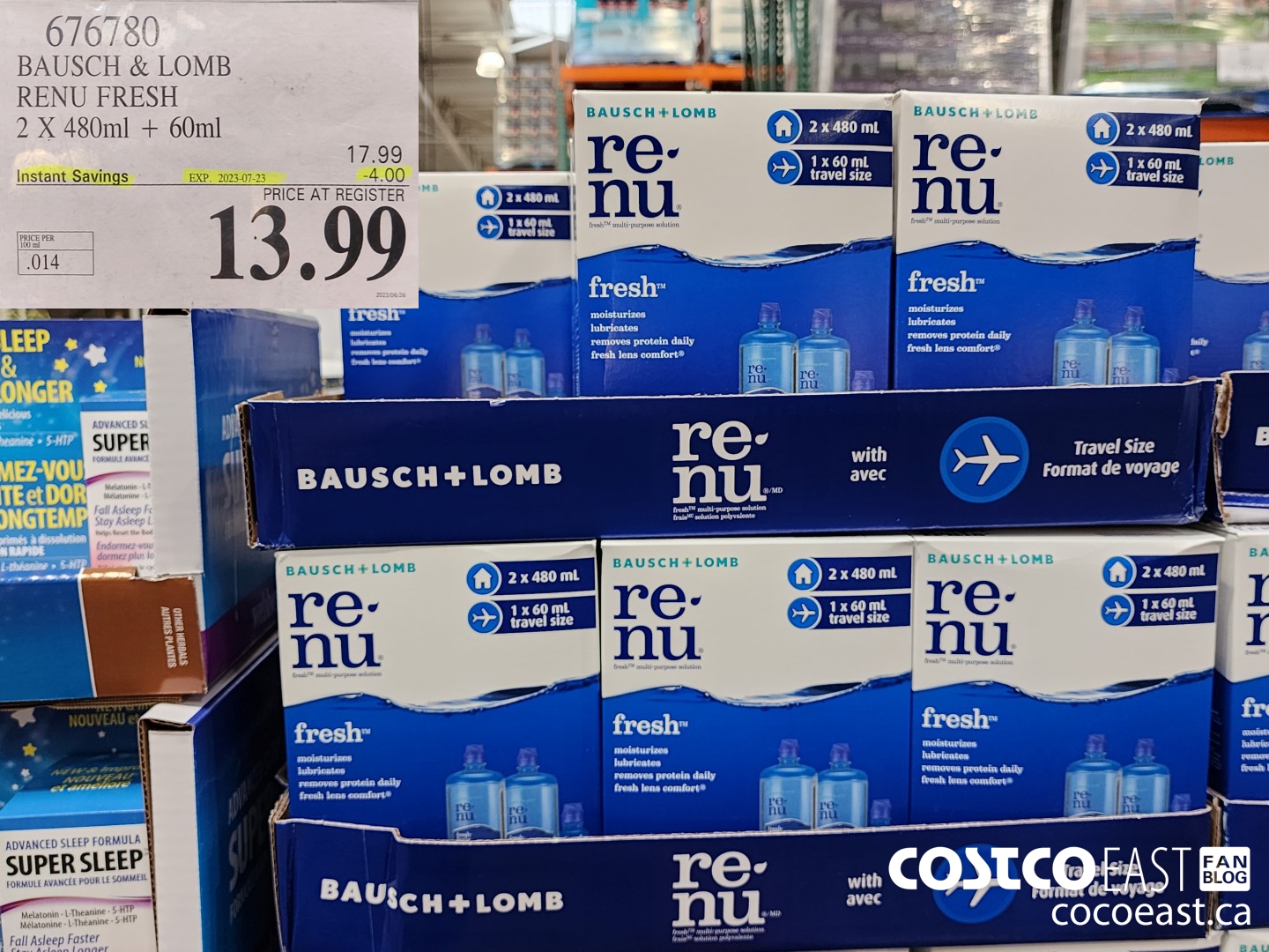 676780 BAUSCH & LOMB RENU FRESH 2 X 480 ML + 60ML ($4.00 INSTANT SAVINGS EXPIRES ON 2023-07-23) $13.99