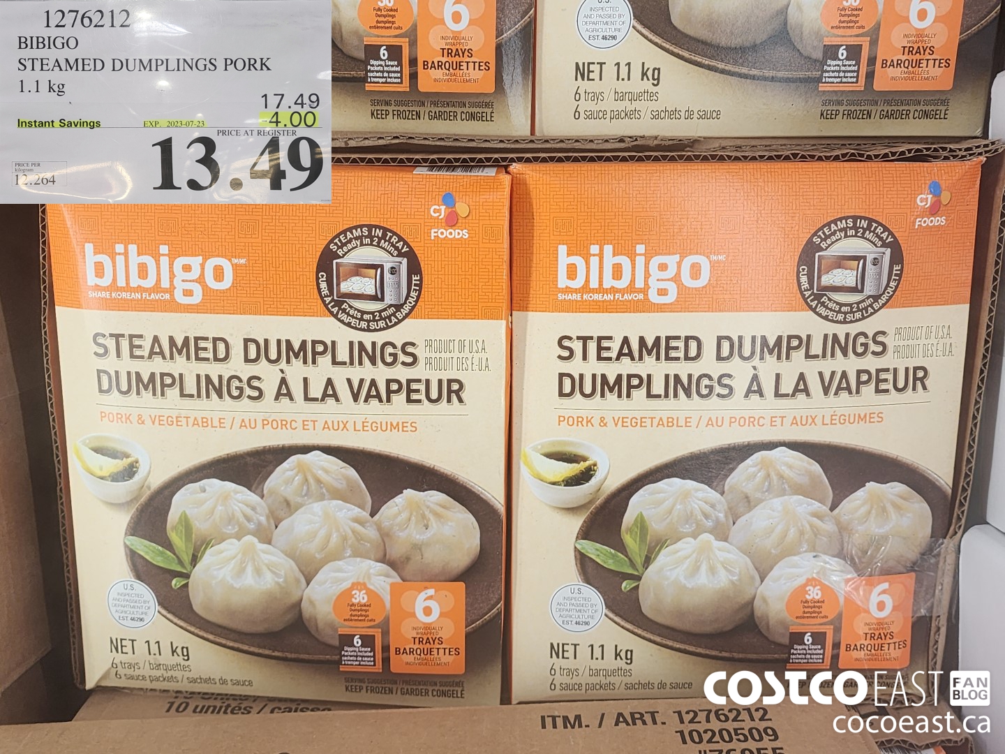 1276212 BIBIGO STEAMED DUMPLINGS PORK 1.1 KG ($4.00 INSTANT SAVINGS EXPIRES ON 2023-07-23) $13.49