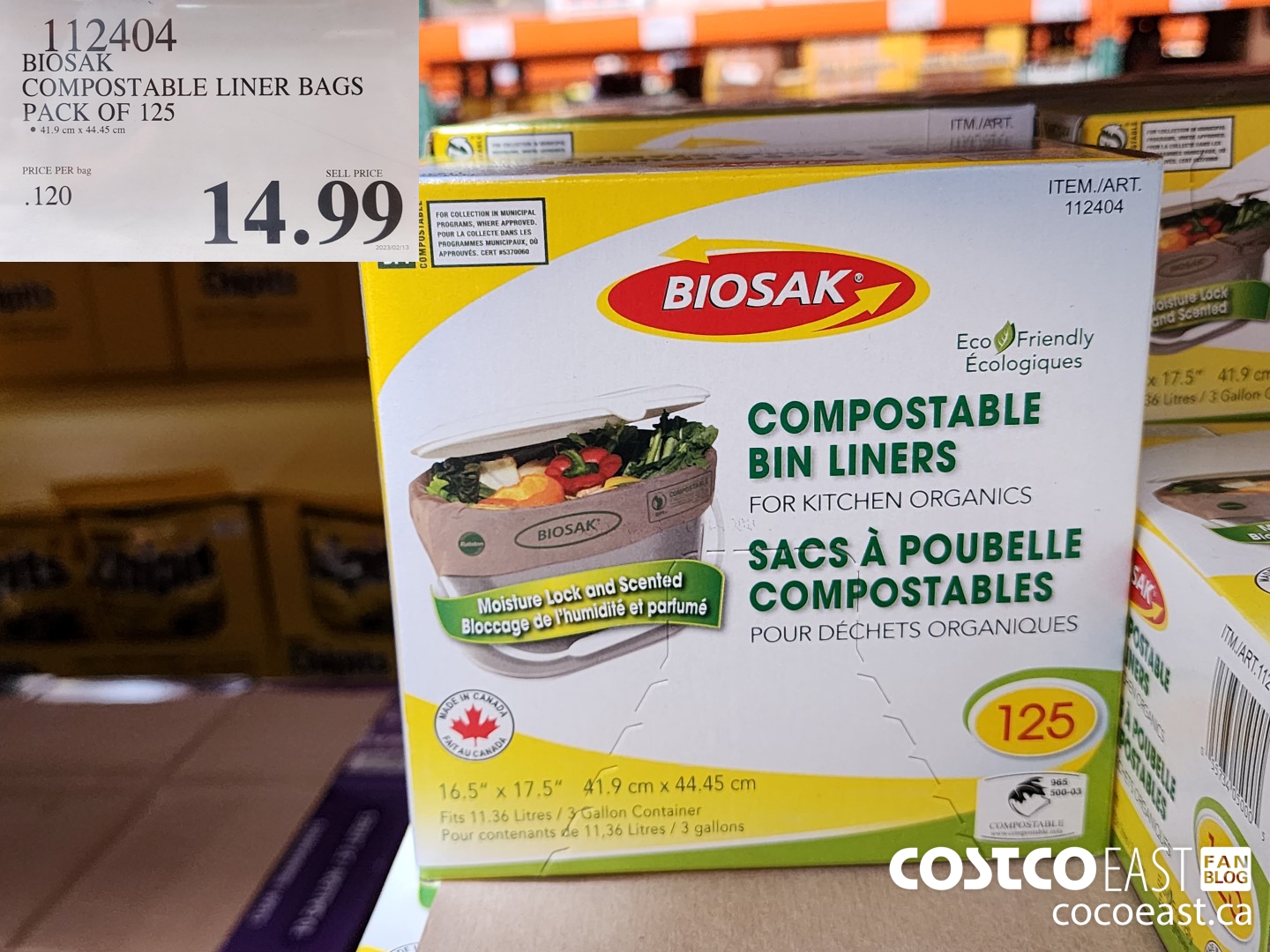 112404 BIOSAK COMPOSTABLE LINER BAGS PACK OF 125 $14.99