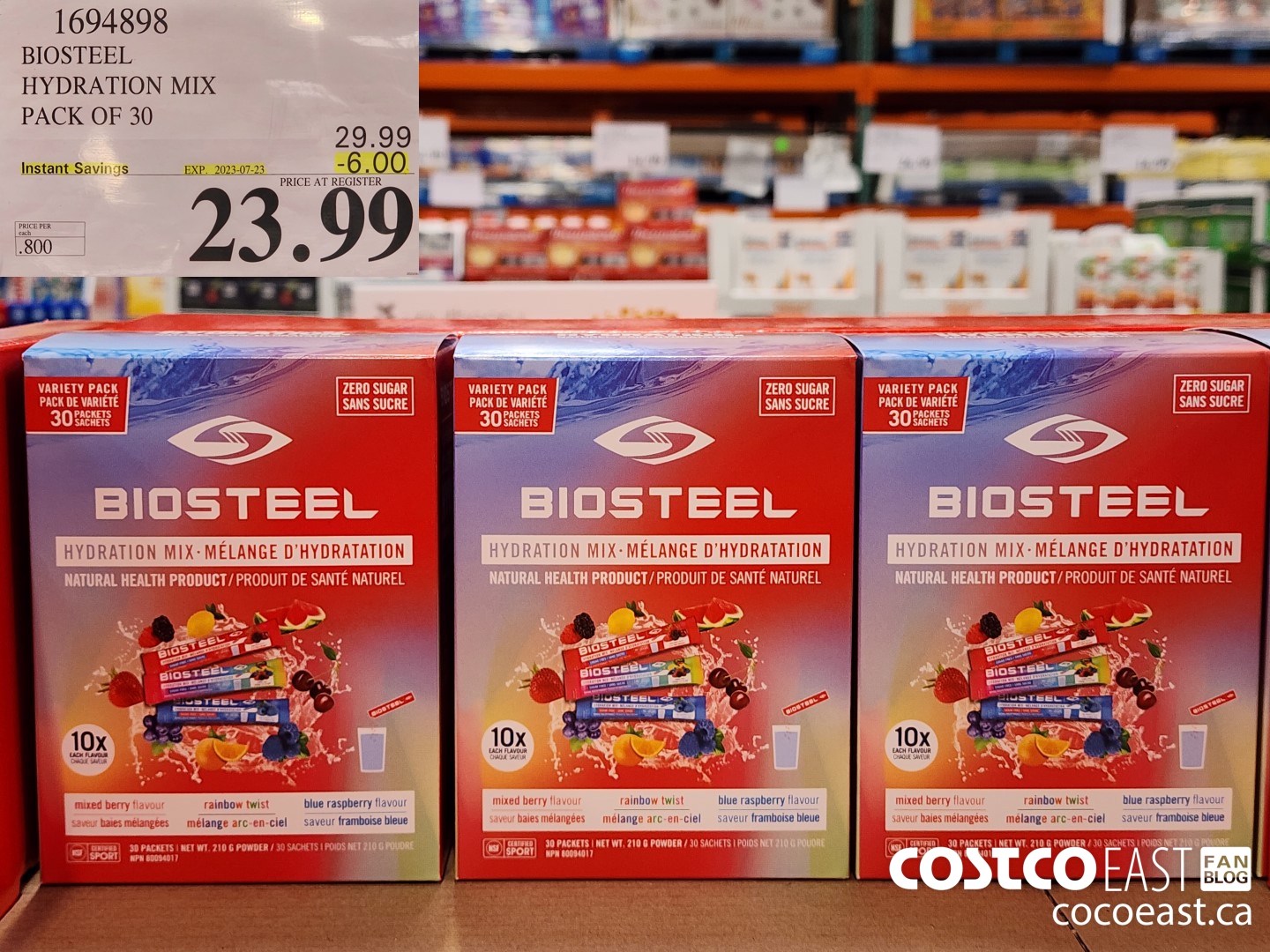 1694898 BIOSTEEL HYDRATION MIX PACK OF 30 ($6.00 INSTANT SAVINGS EXPIRES ON 2023-07-23) $23.99