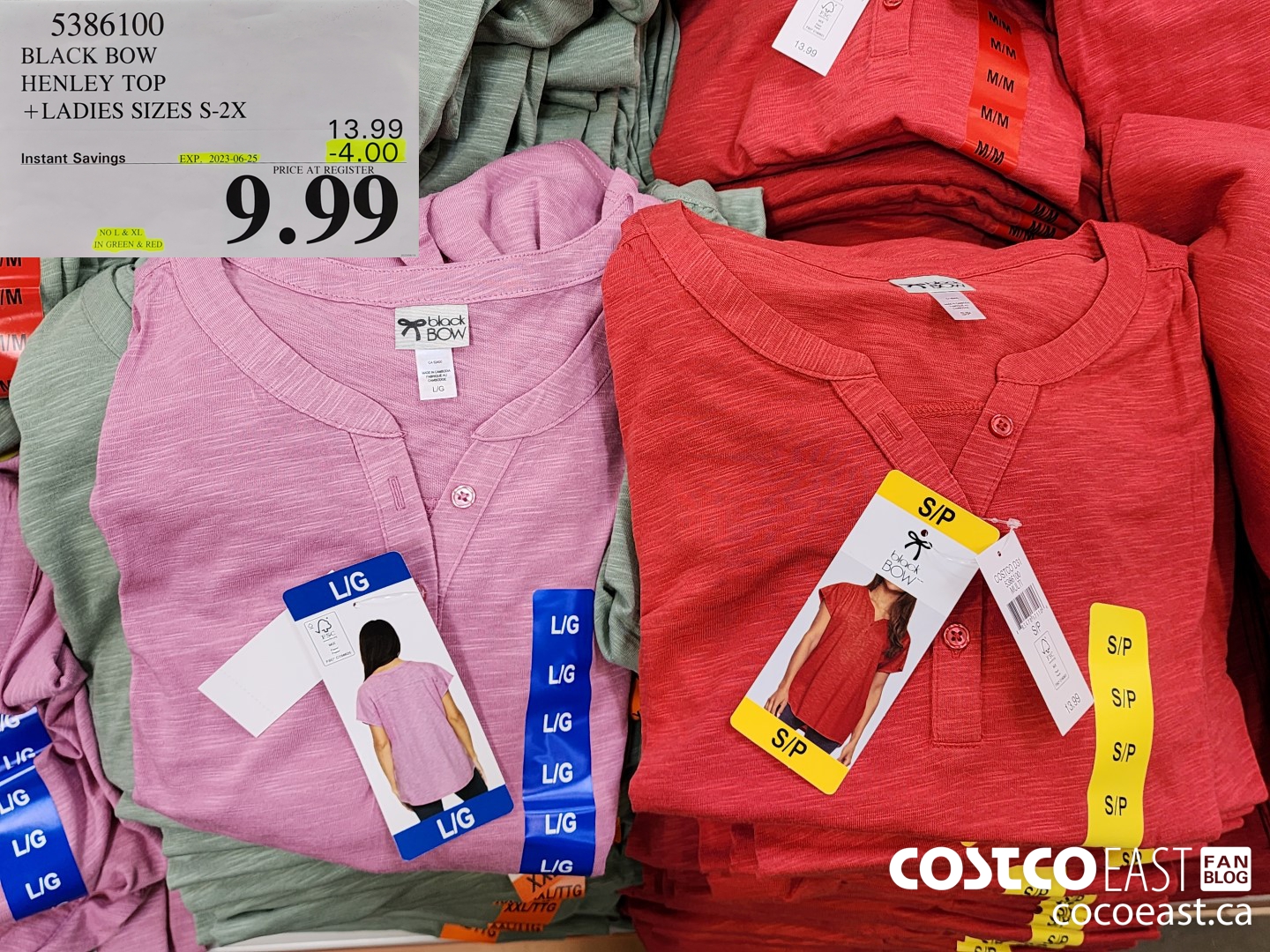 5386100 BLACK BOW HENLEY TOP +LADIES SIZES S-2X ($4.00 INSTANT SAVINGS EXPIRES ON 2023-06-25) $9.99