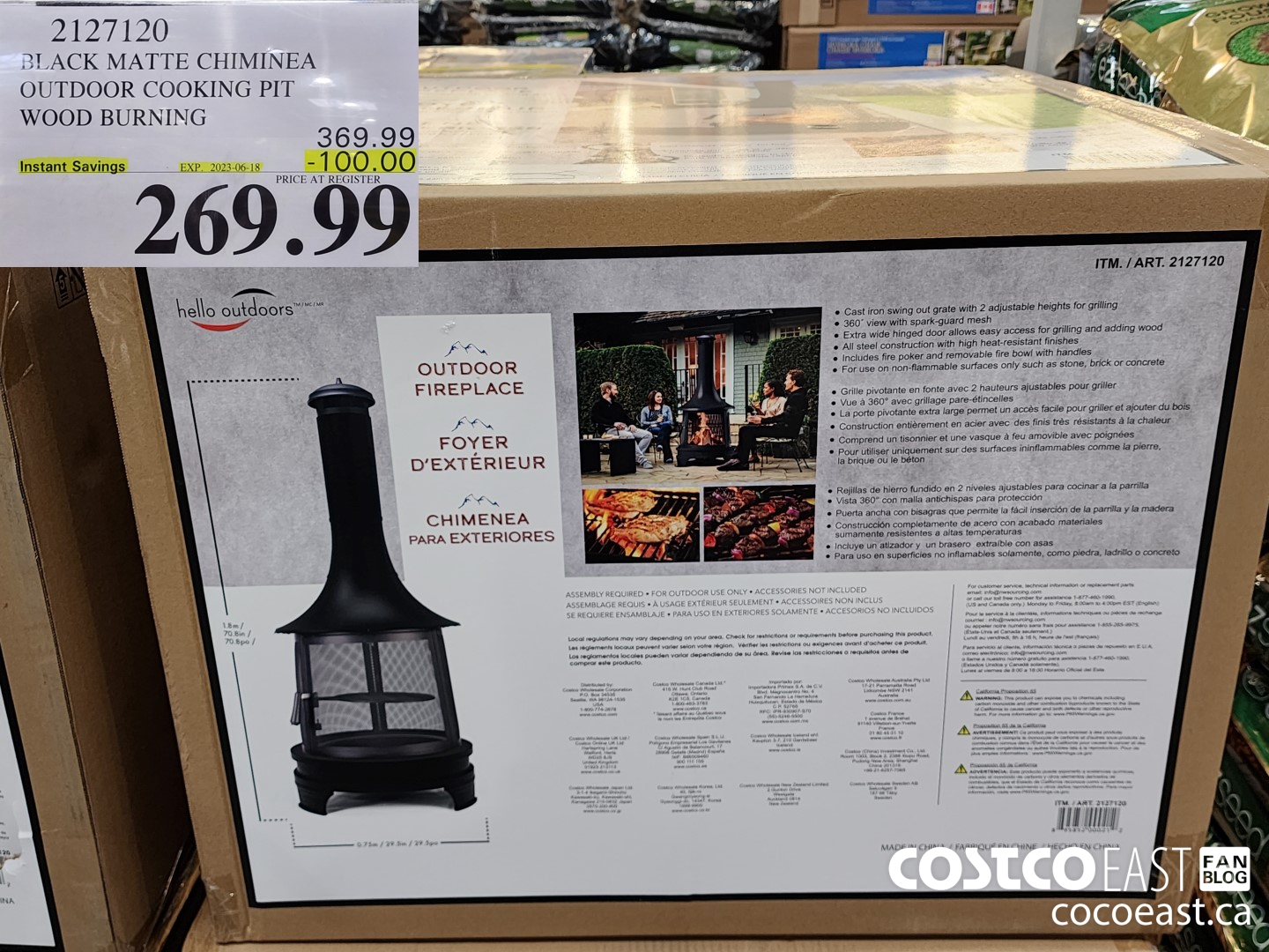 2127120 BLACK MATTE CHIMINEA OUTDOOR COOKING PIT WOOD BURNING ($100.00 INSTANT SAVINGS EXPIRES ON 2023-06-18) $269.99
