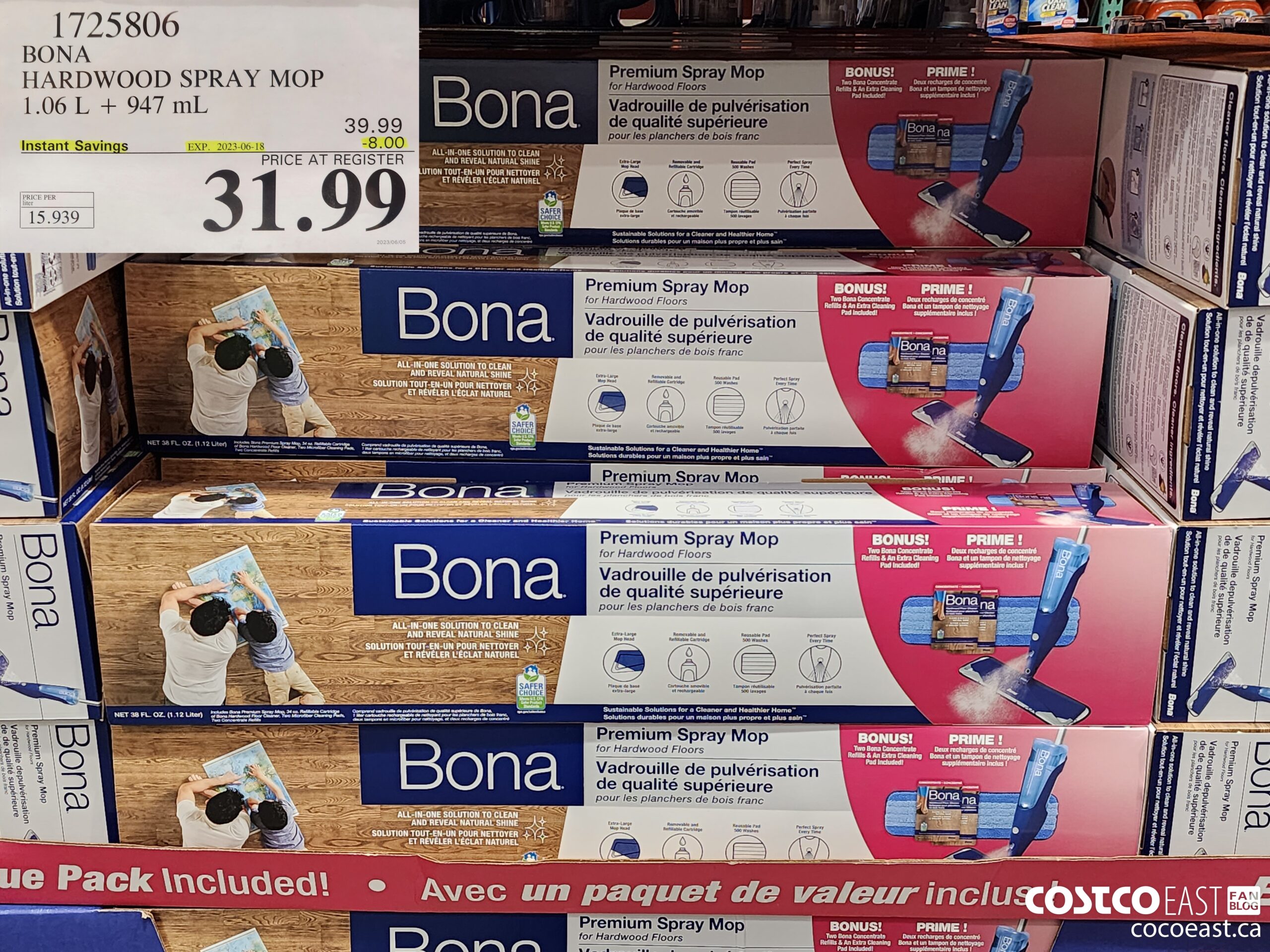 1725806 BONA HARDWOOD SPRAY MOP 1.06 L + 947 mL ($8.00 INSTANT SAVINGS EXPIRES ON 2023-06-18) $31.99