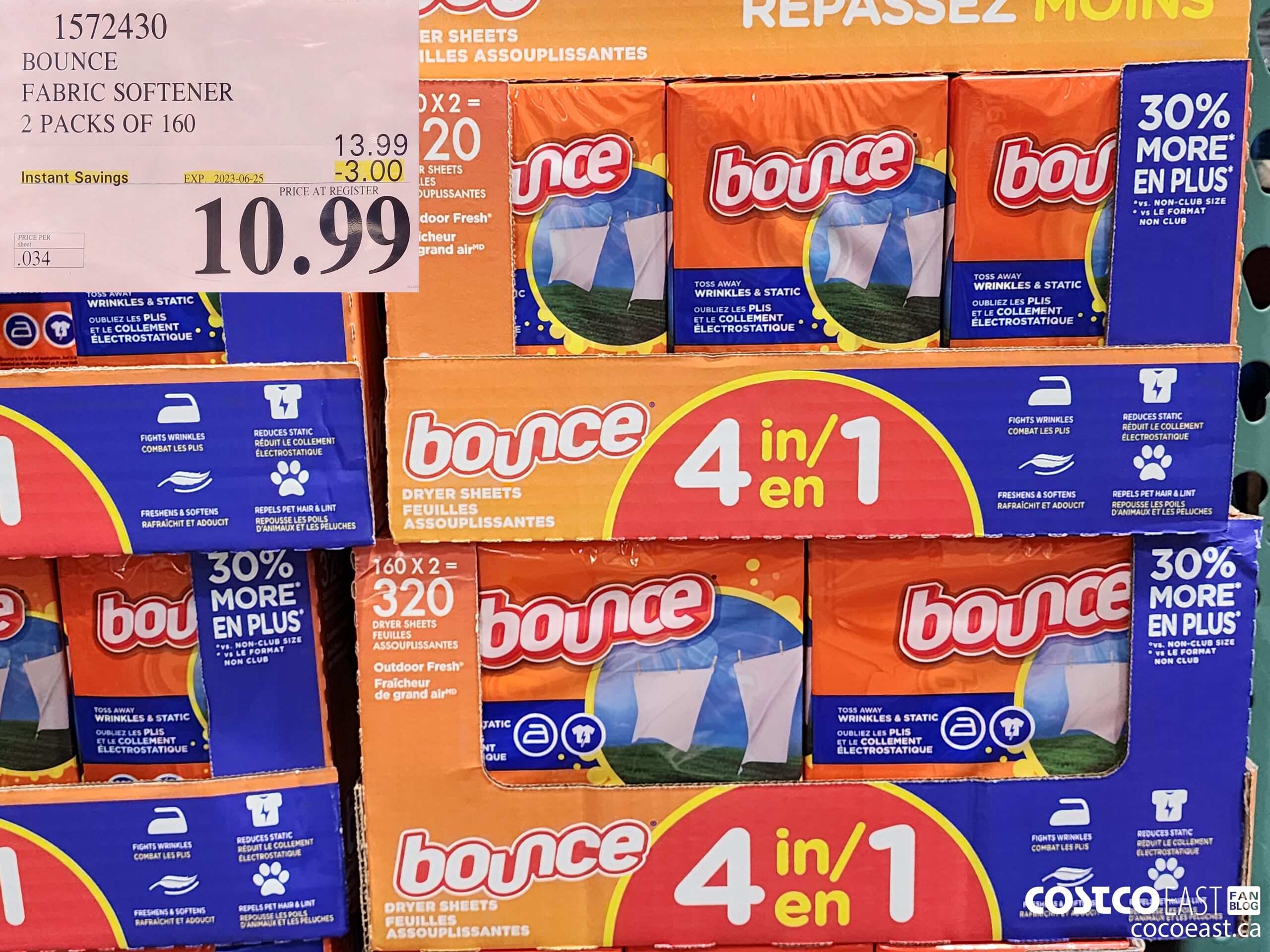 1572430 BOUNCE FABRIC SOFTENER 2 PACKS OF 160 ($3.00 INSTANT SAVINGS EXPIRES ON 2023-06-25) $10.99