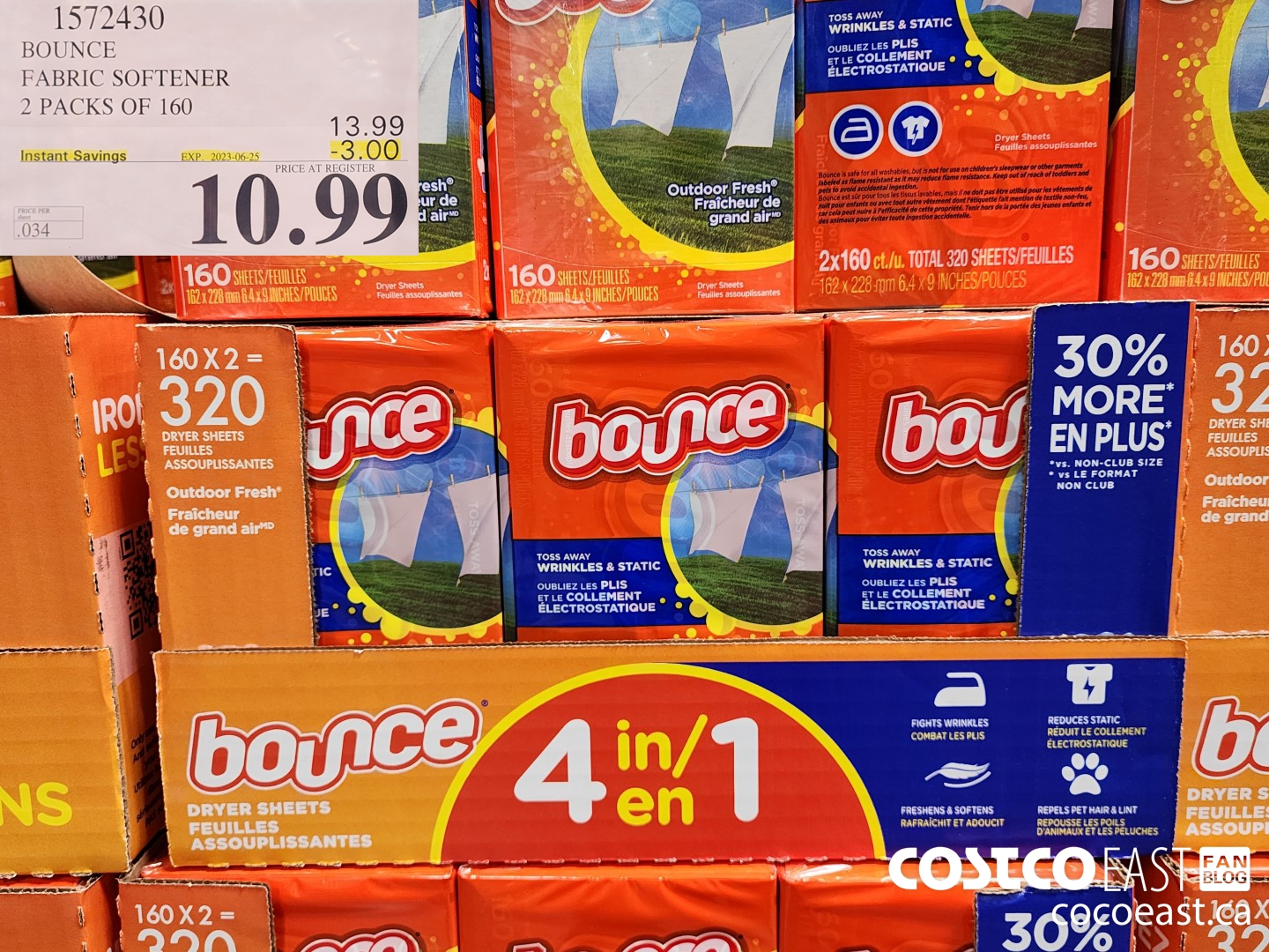 1572430 BOUNCE FABRIC SOFTENER 2 PACKS OF 160 ($3.00 INSTANT SAVINGS EXPIRES ON 2023-06-25) $10.99