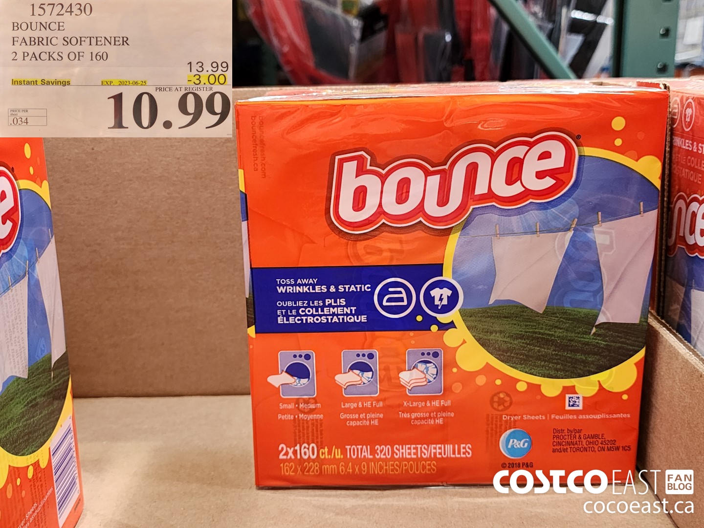 1572430 BOUNCE FABRIC SOFTENER 2 PACKS OF 160 ($3.00 INSTANT SAVINGS EXPIRES ON 2023-06-25) $10.99