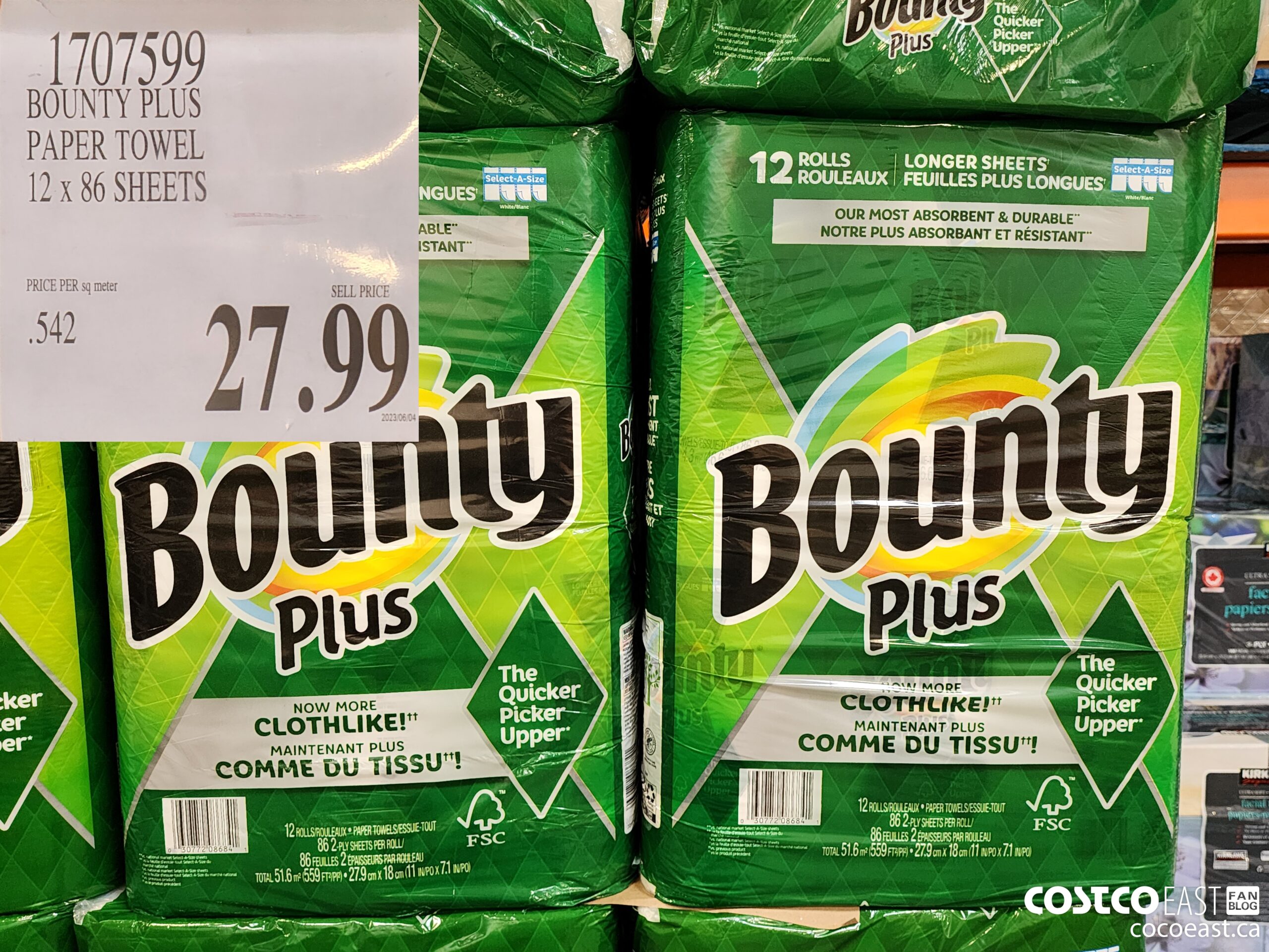 1707599 BOUNTY PLUS PAPER TOWEL 12 x 86 sheets $27.99