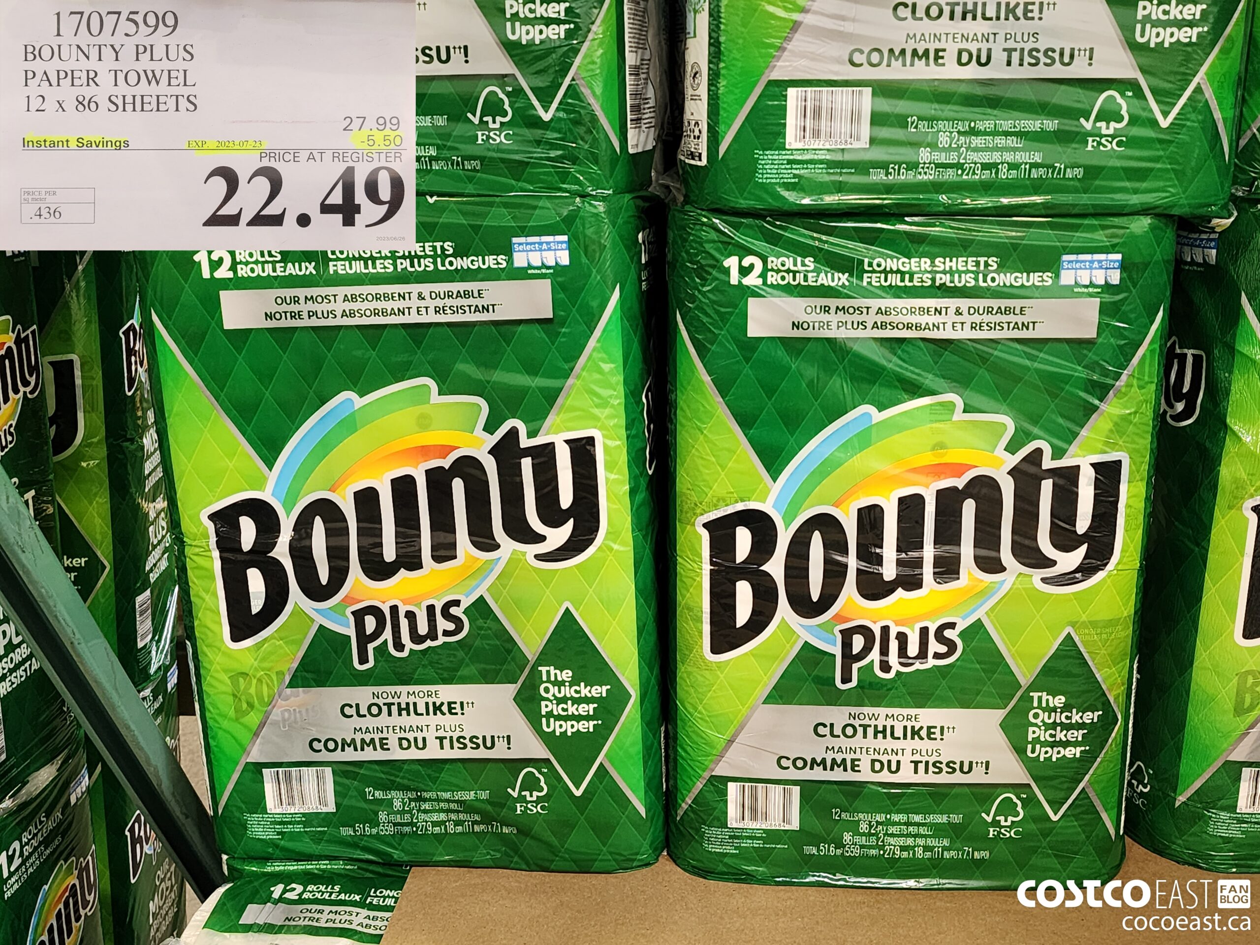 1707599 BOUNTY PLUS PAPER TOWEL 12 x 86 sheets ($5.50 INSTANT SAVINGS EXPIRES ON 2023-07-23) $22.49
