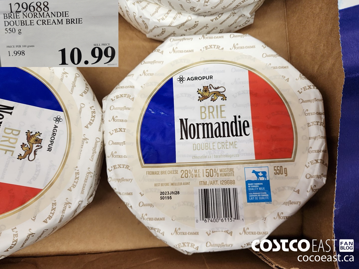 129688 BRIE NORMANDIE DOUBLE CREAM BRIE 550 G $10.99