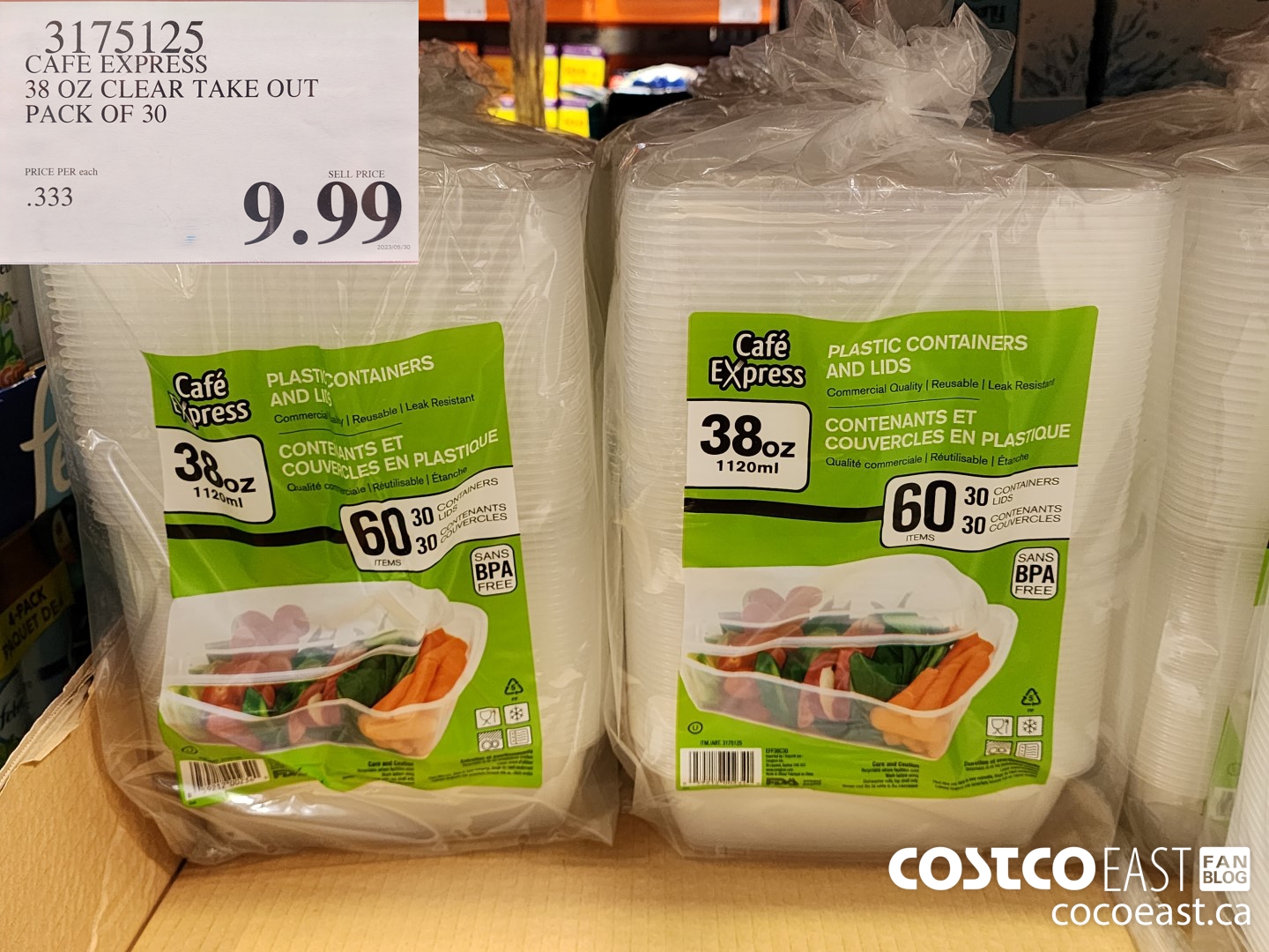 3175125 CAFE EXPRESS 38 OZ CLEAR TAKE OUT PACK OF 30 $9.99