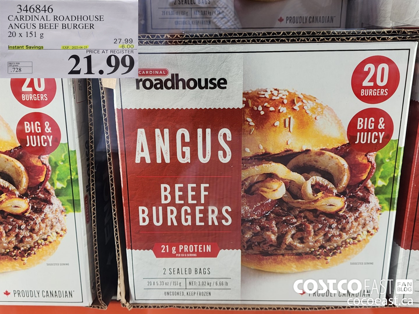 346846 CARDINAL ROADHOUSE ANGUS BEEF BURGER 20 X 151 G ($6.00 INSTANT SAVINGS EXPIRES ON 2023-06-25) $21.99