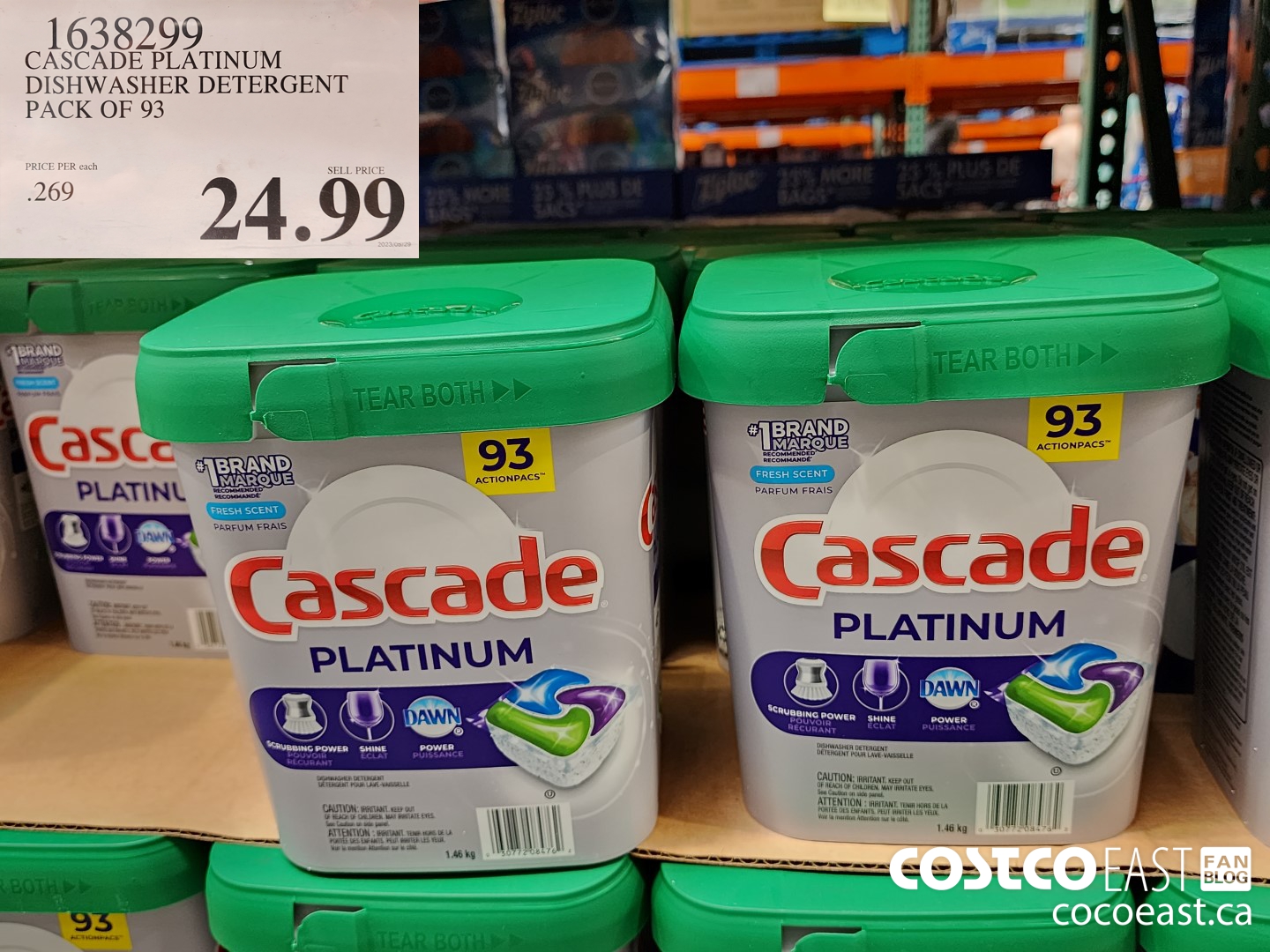 1638299 CASCADE PLATINUM DISHWASHER DETERGENT PACK OF 93 $24.99