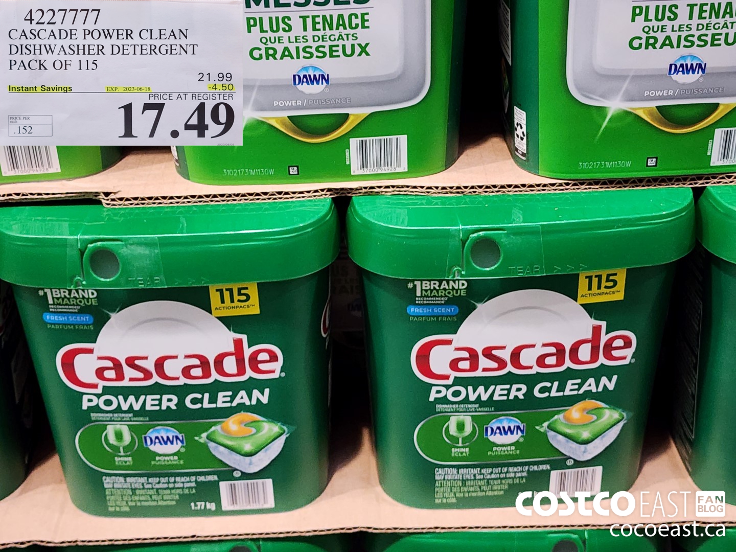 4227777 CASCADE POWER CLEAN DISHWASHER DETERGENT 115 tabs ($4.50 INSTANT SAVINGS EXPIRES ON 2023-06-18) $17.49