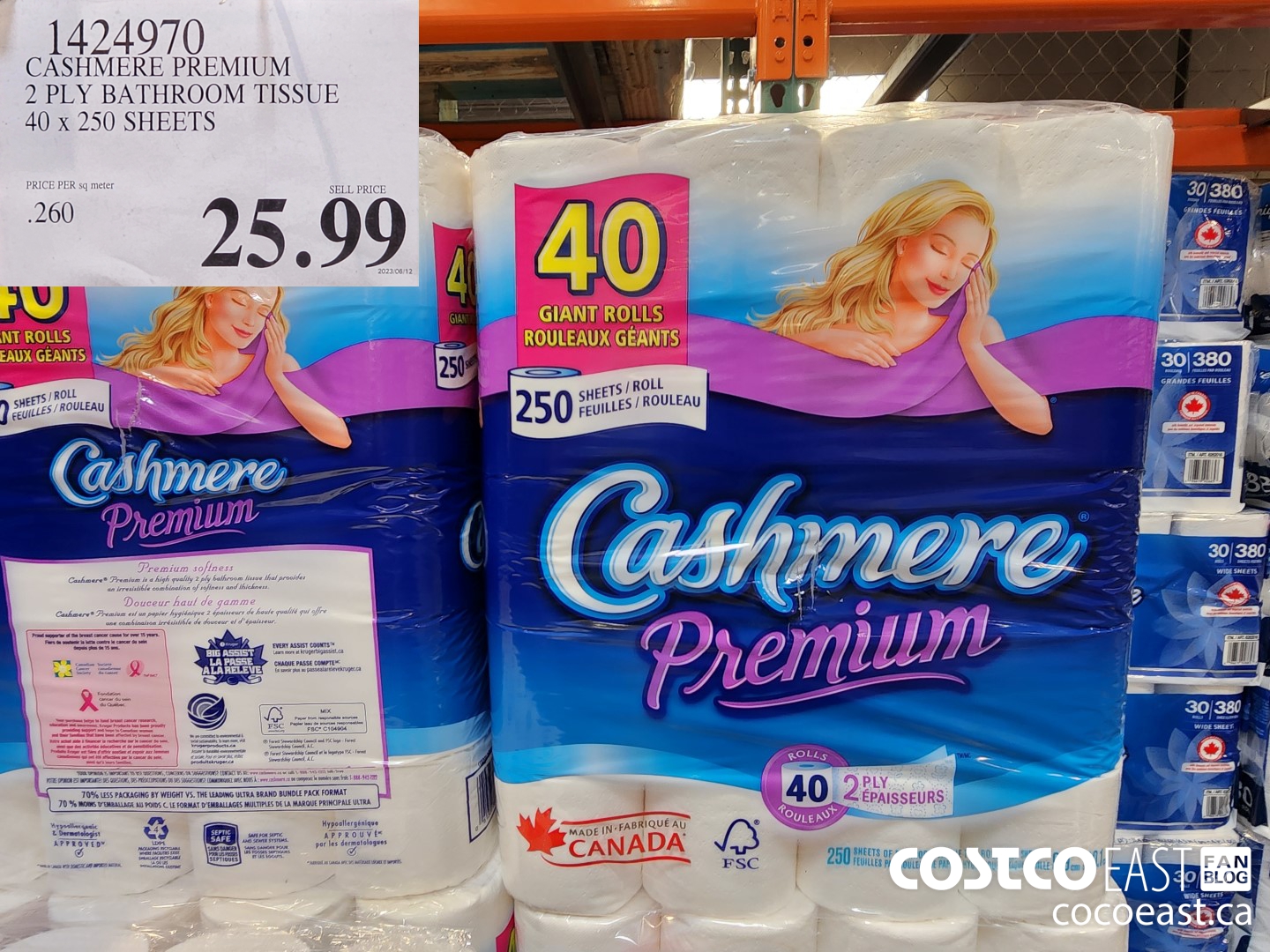 1424970 CASHMERE PREMIUM 2 PLY BATHROOM TISSUE 40 x 250 sheets $25.99