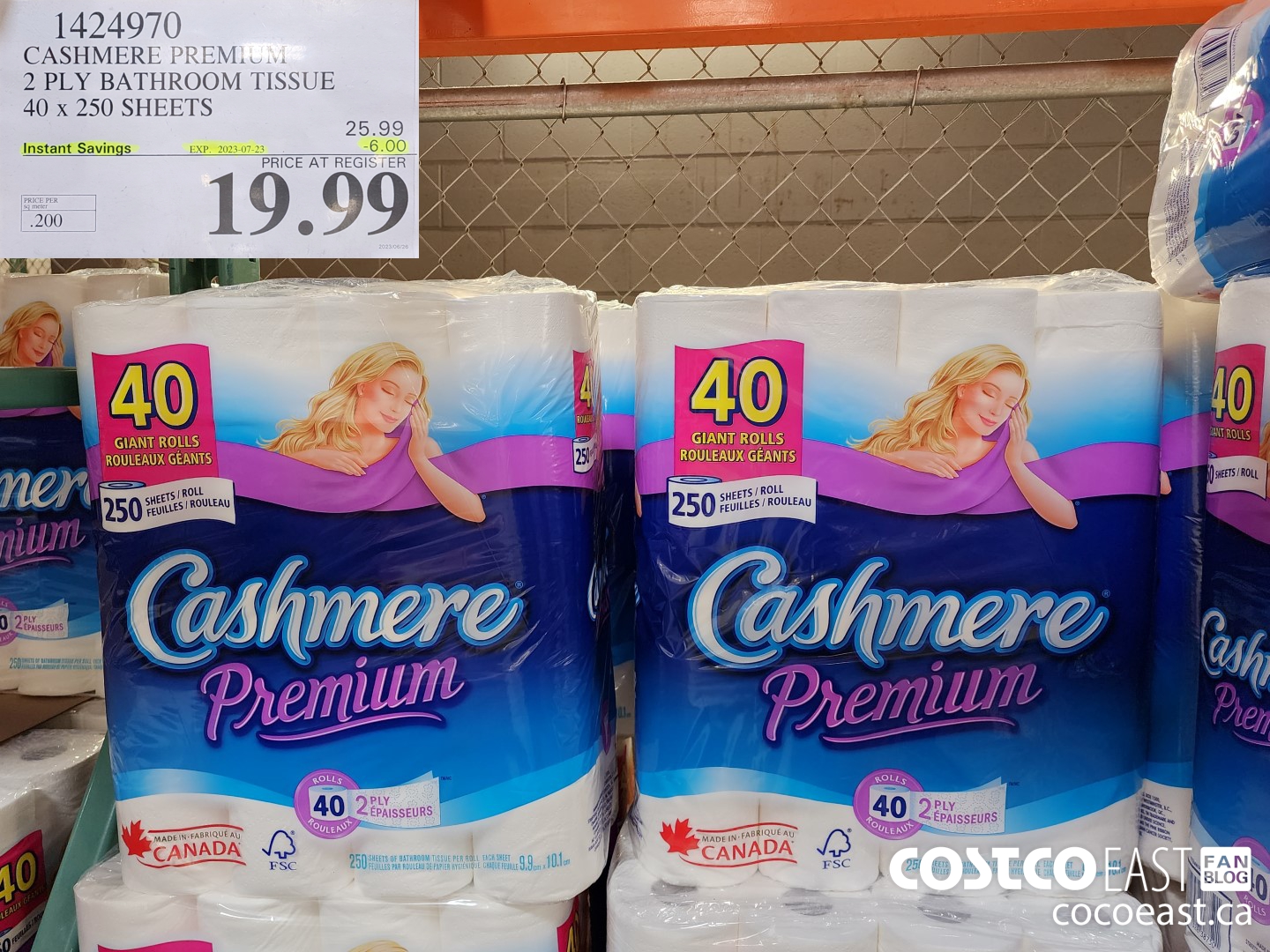 1424970 CASHMERE PREMIUM 2 PLY BATHROOM TISSUE 40 x 250 sheets ($6.00 INSTANT SAVINGS EXPIRES ON 2023-07-23) $19.99