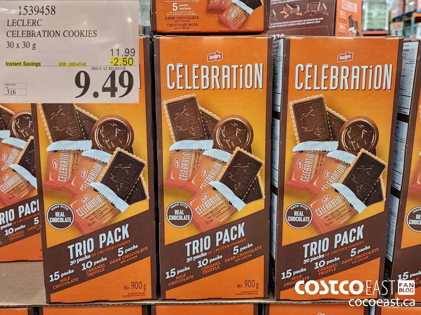 1539458 CELEBRATION TRIO VARIETY 2-PACK 30 x 30g  ($2.50 INSTANT SAVINGS EXPIRES ON 2023-07-02) $9.49