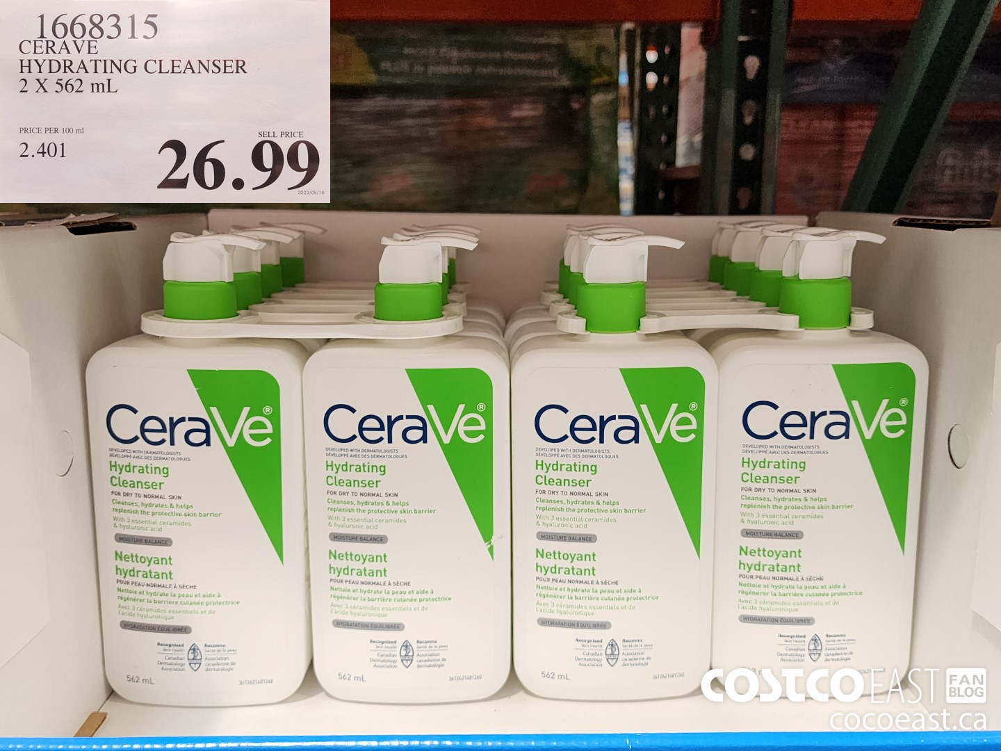 1668315 CERAVE HYDRATING CLEANSER 2 X 562 mL $26.99