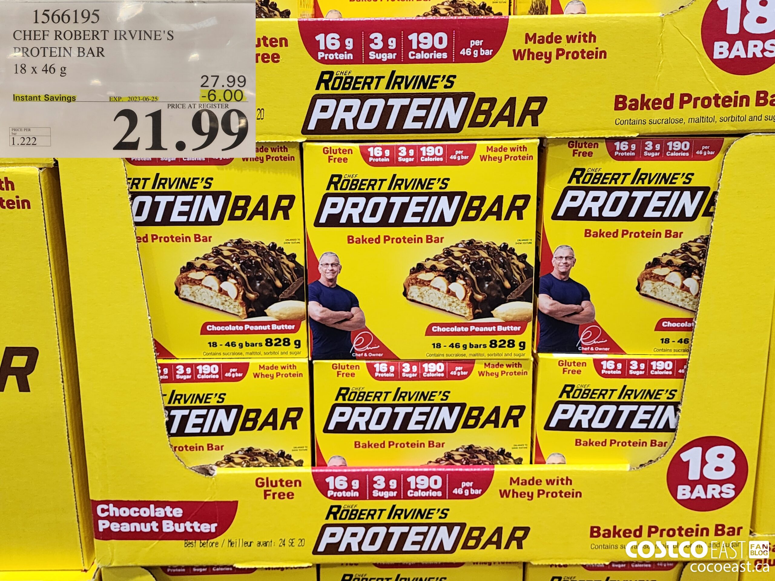 1566195 CHEF ROBERT IRVINE'S PROTEIN BAR 18 x 46 g ($6.00 INSTANT SAVINGS EXPIRES ON 2023-06-25) $21.99