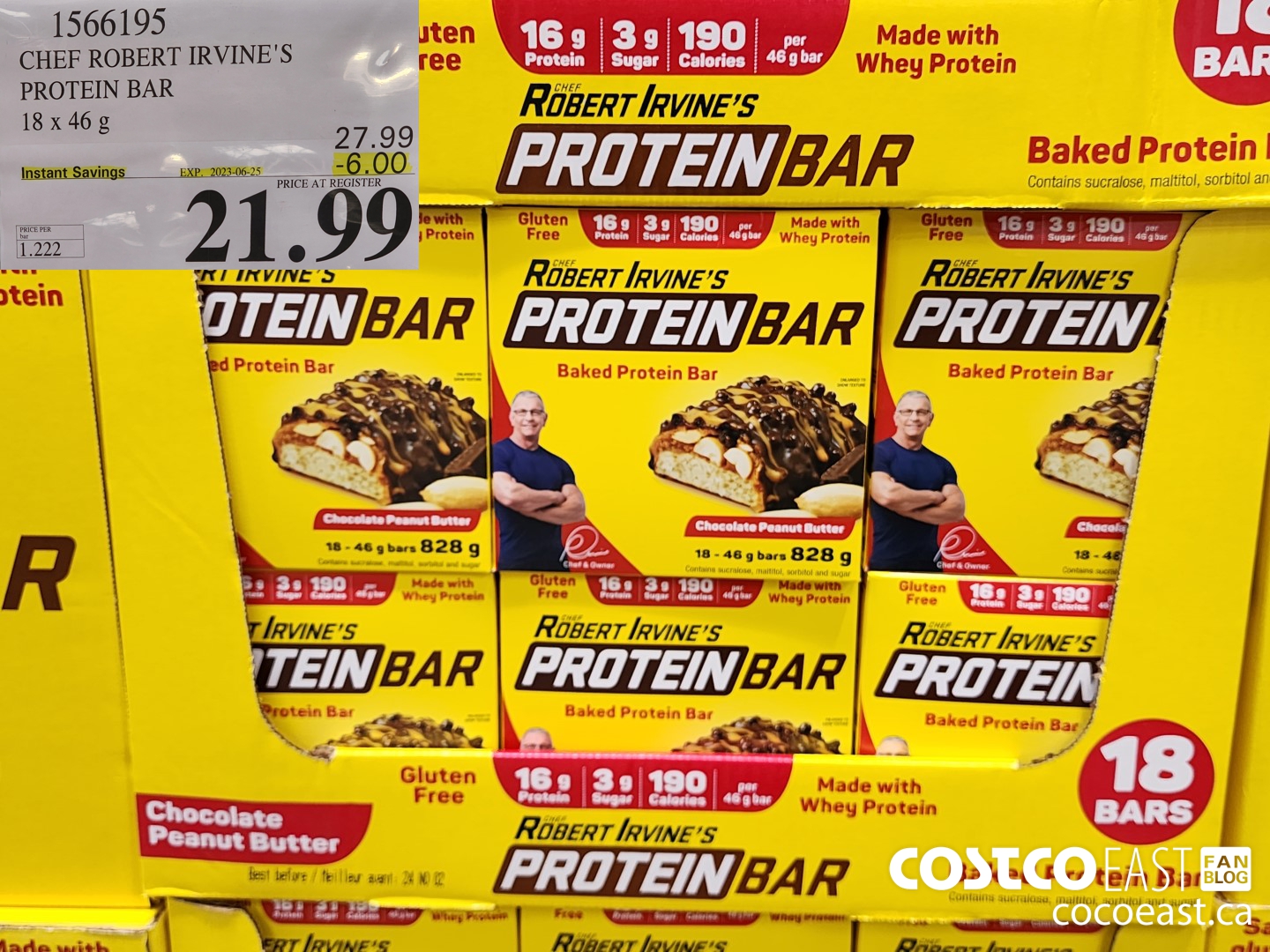 1566195 CHEF ROBERT IRVINE'S PROTEIN BAR 18 x 46 g ($6.00 INSTANT SAVINGS EXPIRES ON 2023-06-25) $21.99