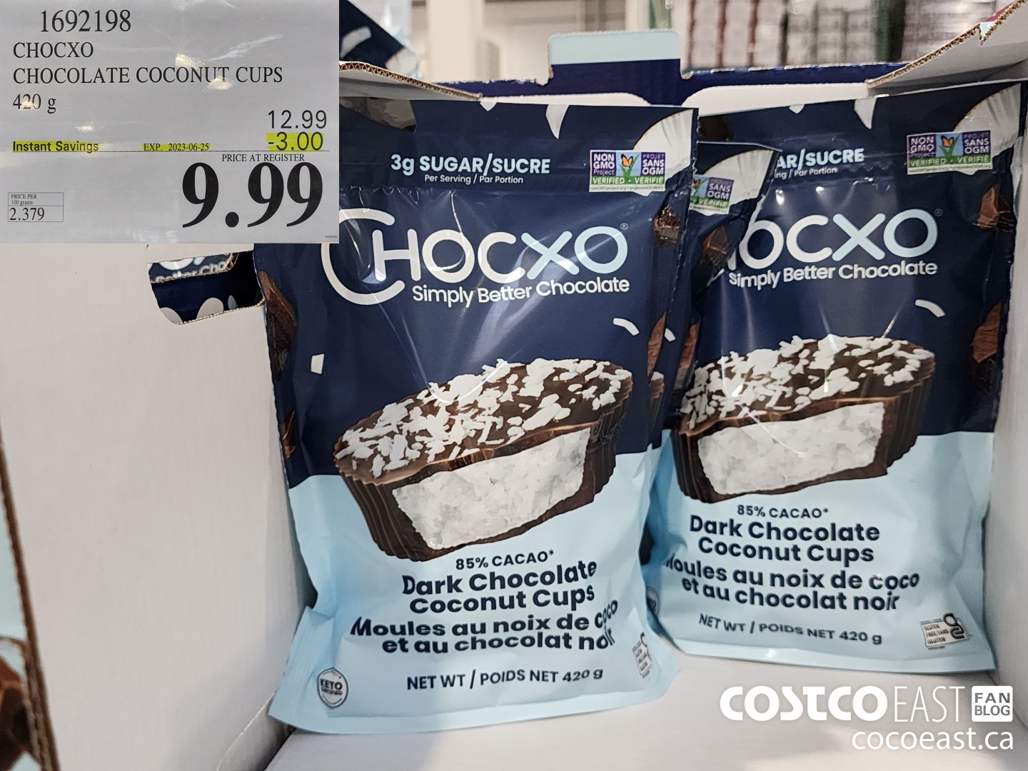 1692198 CHOCXO CHOCOLATE COCONUT CUPS 420 G ($3.00 INSTANT SAVINGS EXPIRES ON 2023-06-25) $9.99