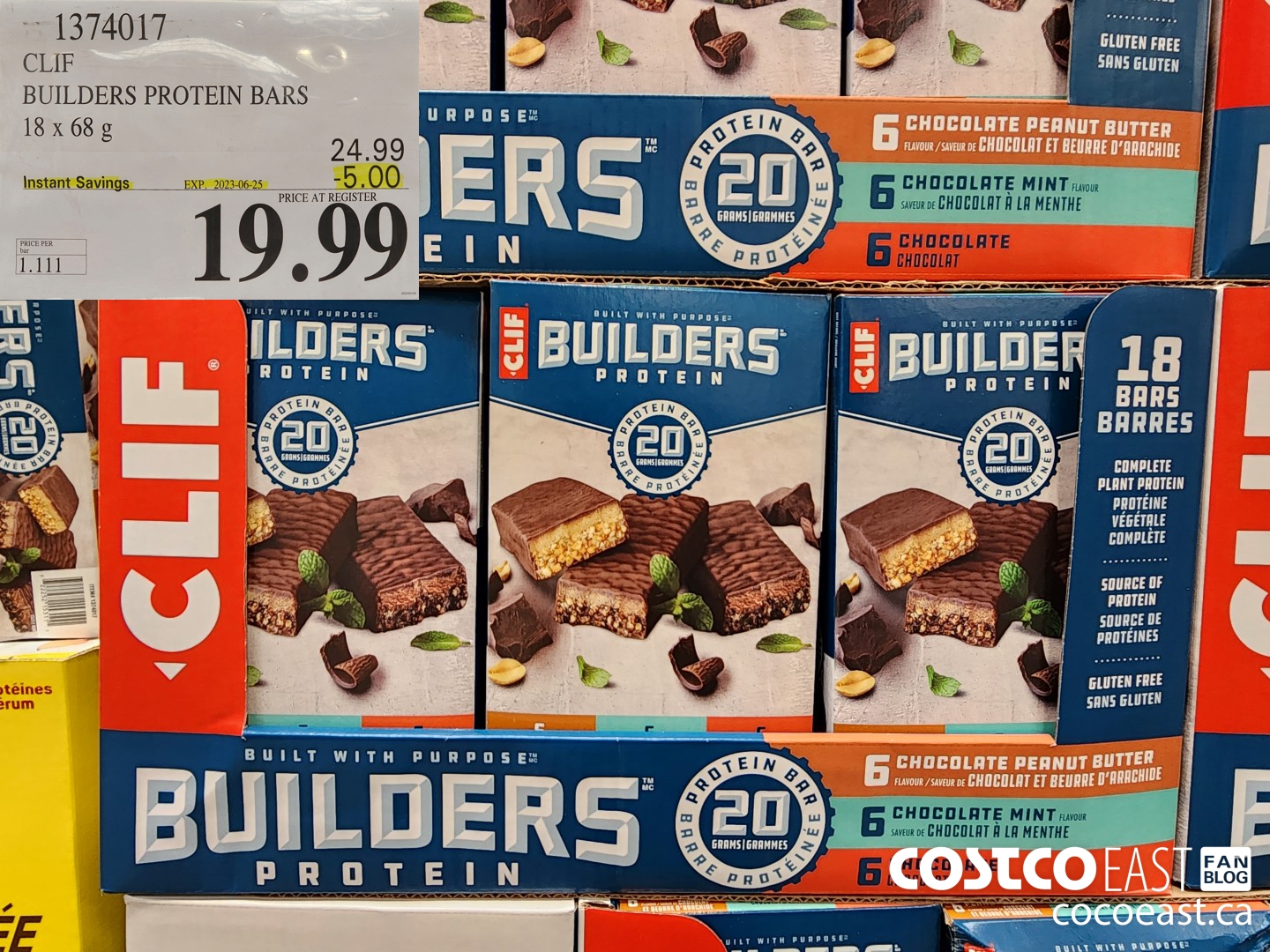 1374017 CLIF BUILDERS PROTEIN BARS 18 X 68 G ($5.00 INSTANT SAVINGS EXPIRES ON 2023-06-25) $19.99