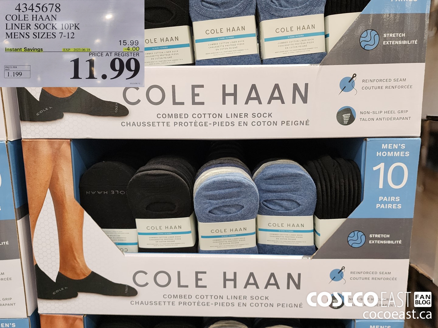4345678 COLE HAAN LINER SOCK 10PK MENS SIZES 7-12 ($4.00 INSTANT SAVINGS EXPIRES ON 2023-06-18) $11.99