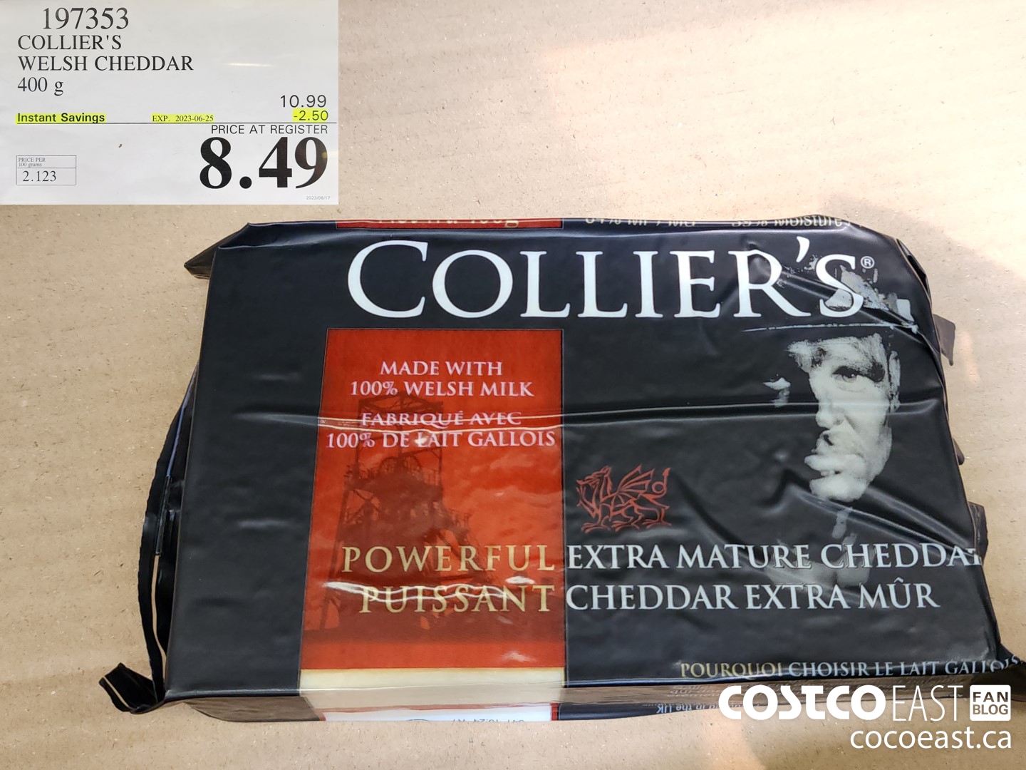 197353 COLLIER'S WELSH CHEDDAR 400G ($2.50 INSTANT SAVINGS EXPIRES ON 2023-06-25) $8.49